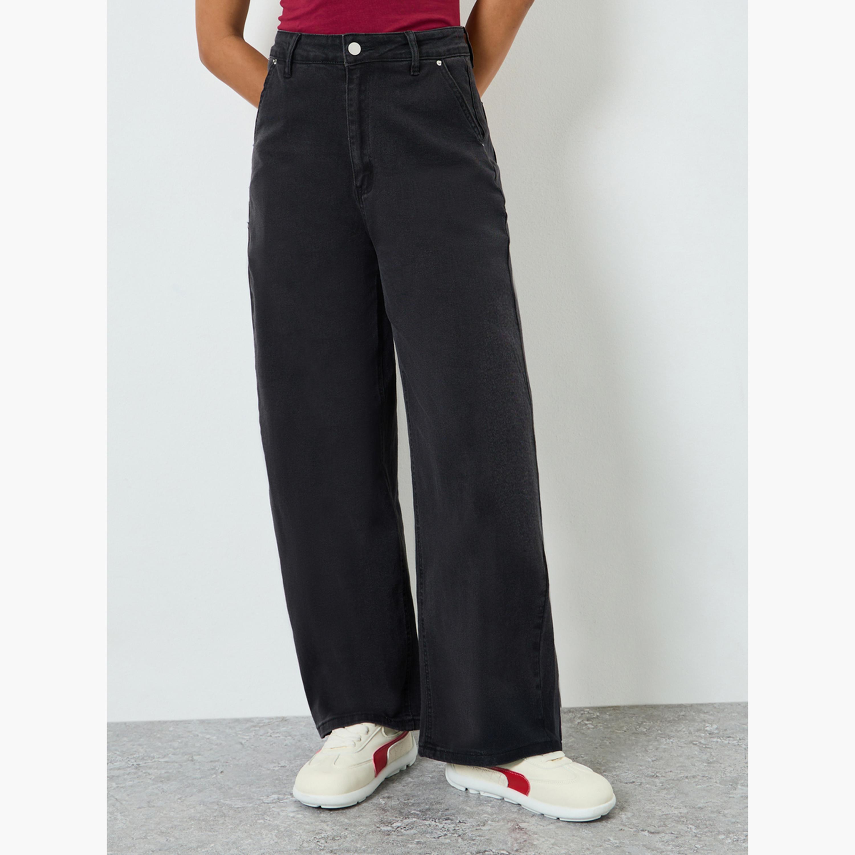 جينز بقصة أرجل واسعة وخصر عالي-women-clothing-bottoms-jeans-image-1