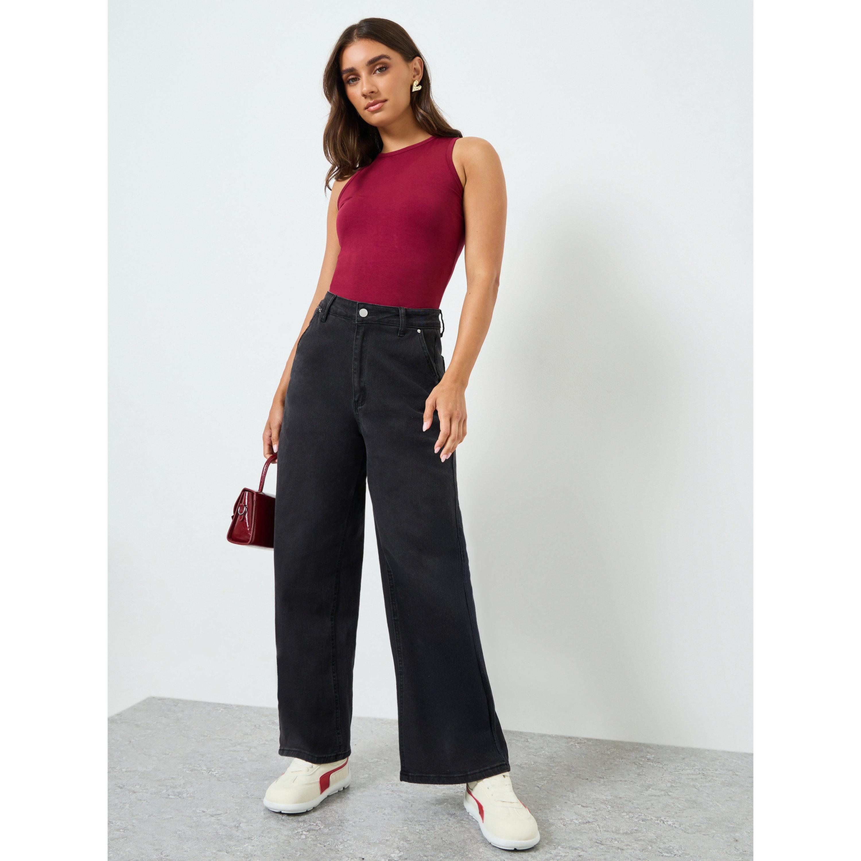 جينز بقصة أرجل واسعة وخصر عالي-women-clothing-bottoms-jeans-image-2