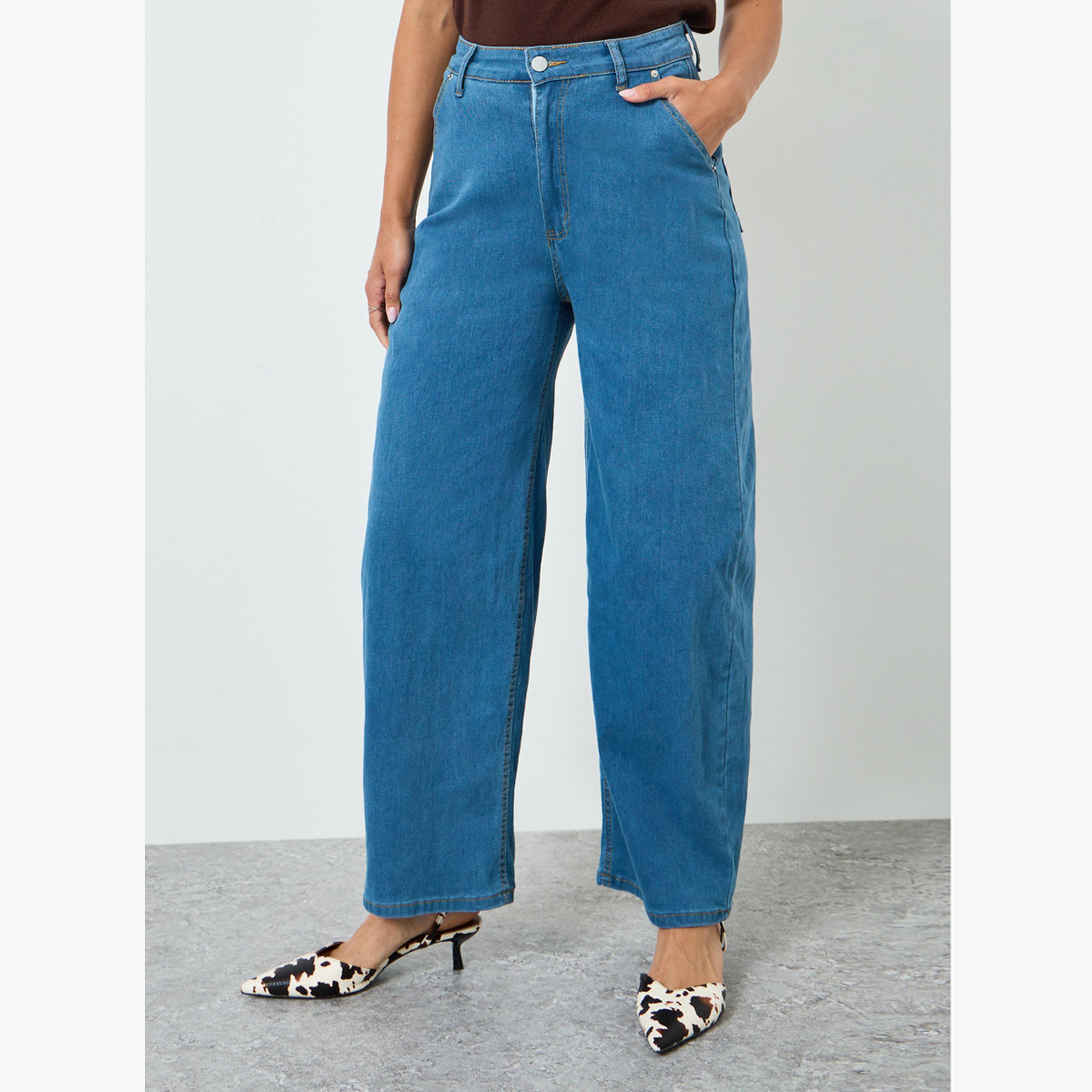 جينز بقصة أرجل واسعة وخصر عالي-women-clothing-bottoms-jeans-image-1