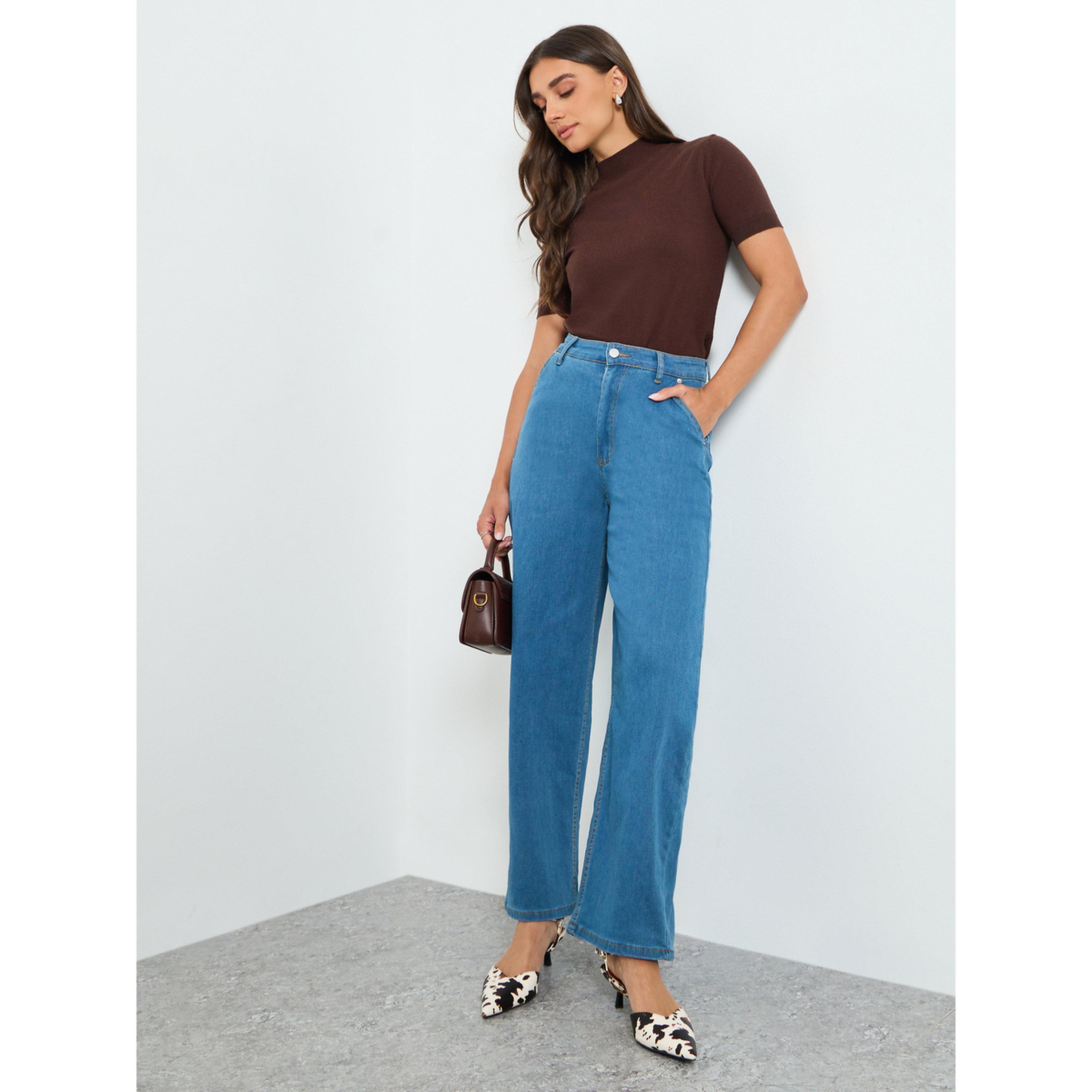جينز بقصة أرجل واسعة وخصر عالي-women-clothing-bottoms-jeans-image-2