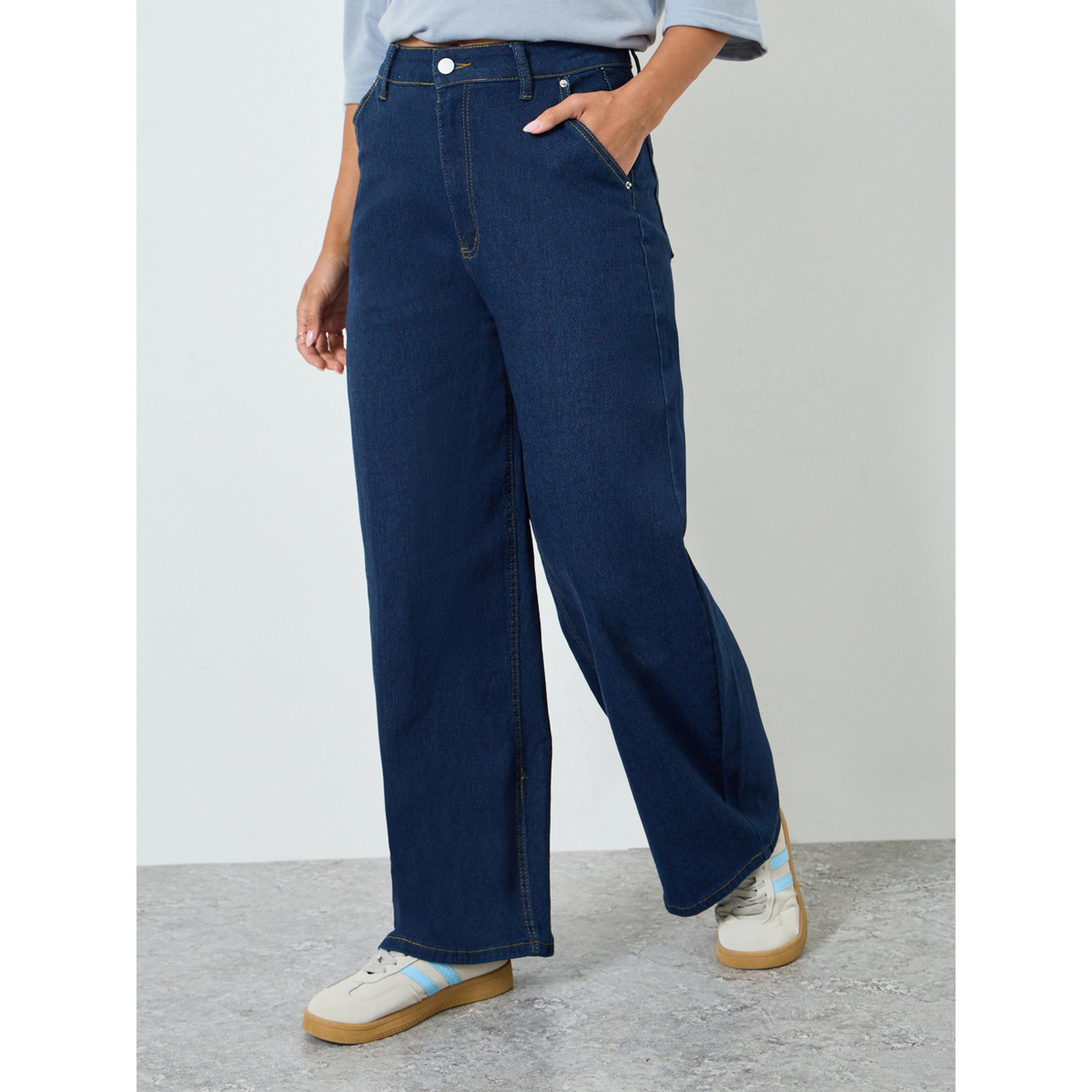 جينز بقصة أرجل واسعة وخصر عالي-women-clothing-bottoms-jeans-image-1