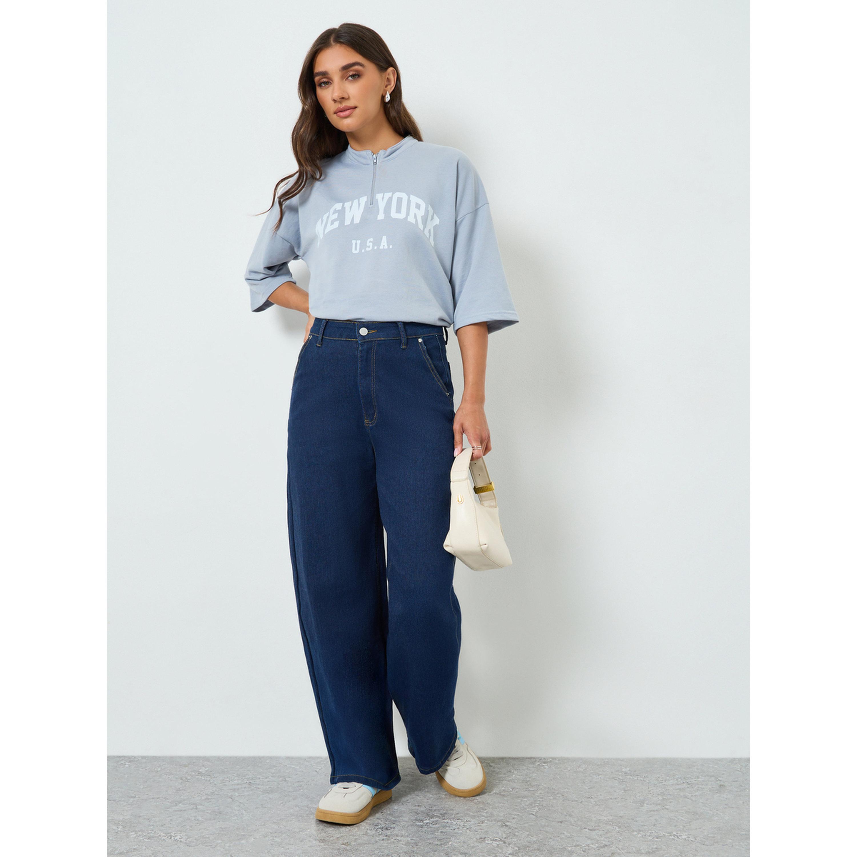 جينز بقصة أرجل واسعة وخصر عالي-women-clothing-bottoms-jeans-image-2