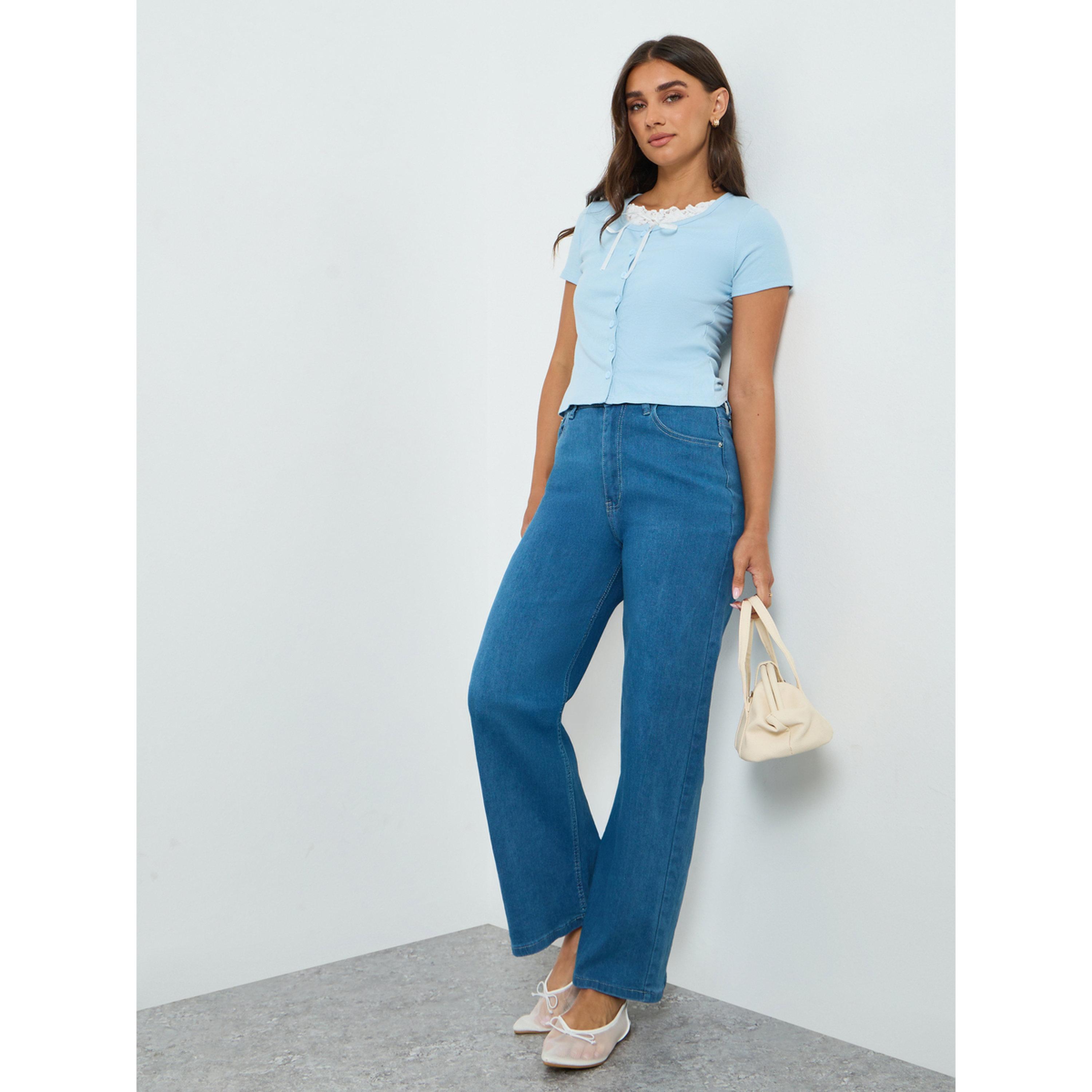 Styli Women Blue Straight Fit Washed Jeans-women-clothing-bottoms-jeans-image-2