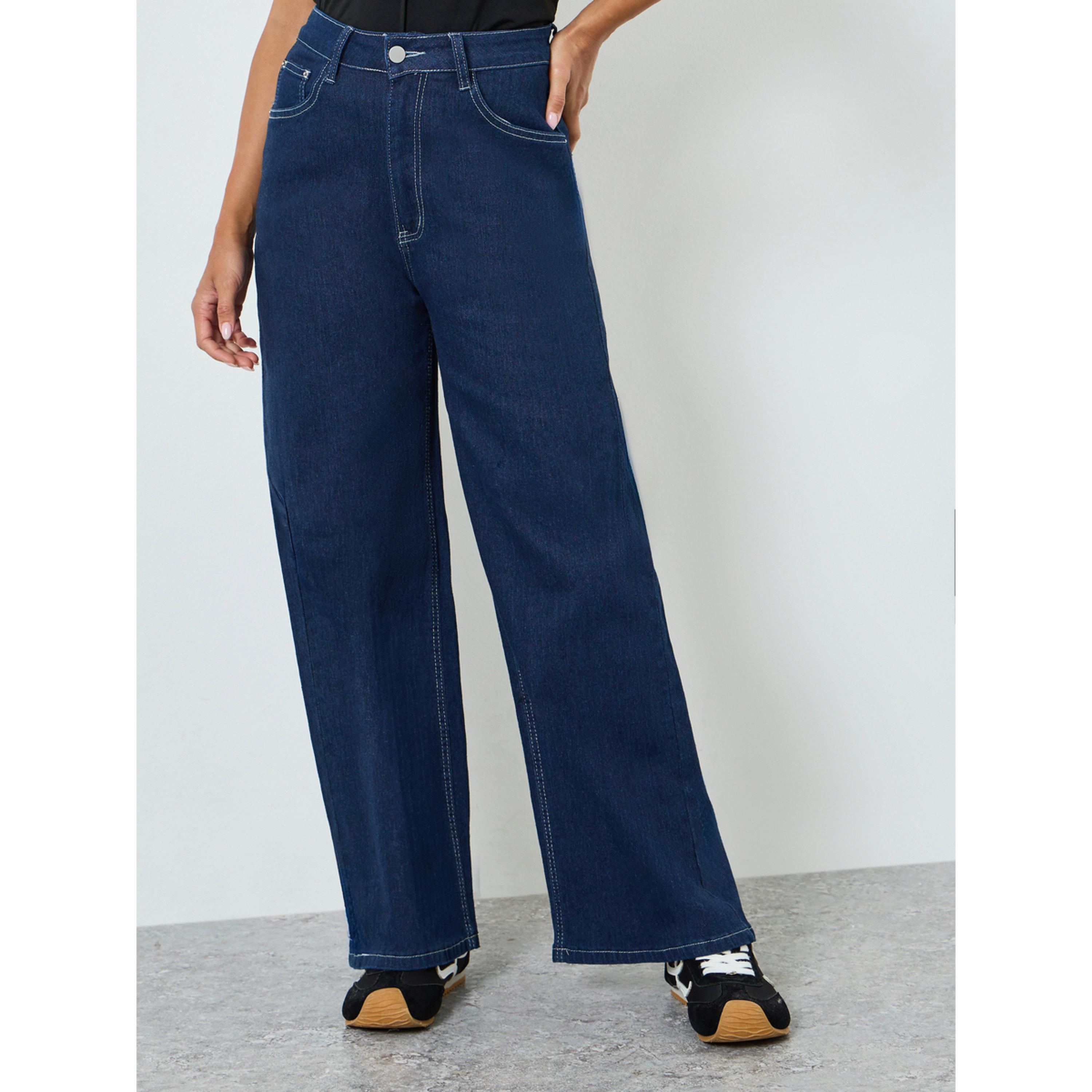 جينز بقصة أرجل مستقيمة وتفاصيل مشطوفة-women-clothing-bottoms-jeans-image-1