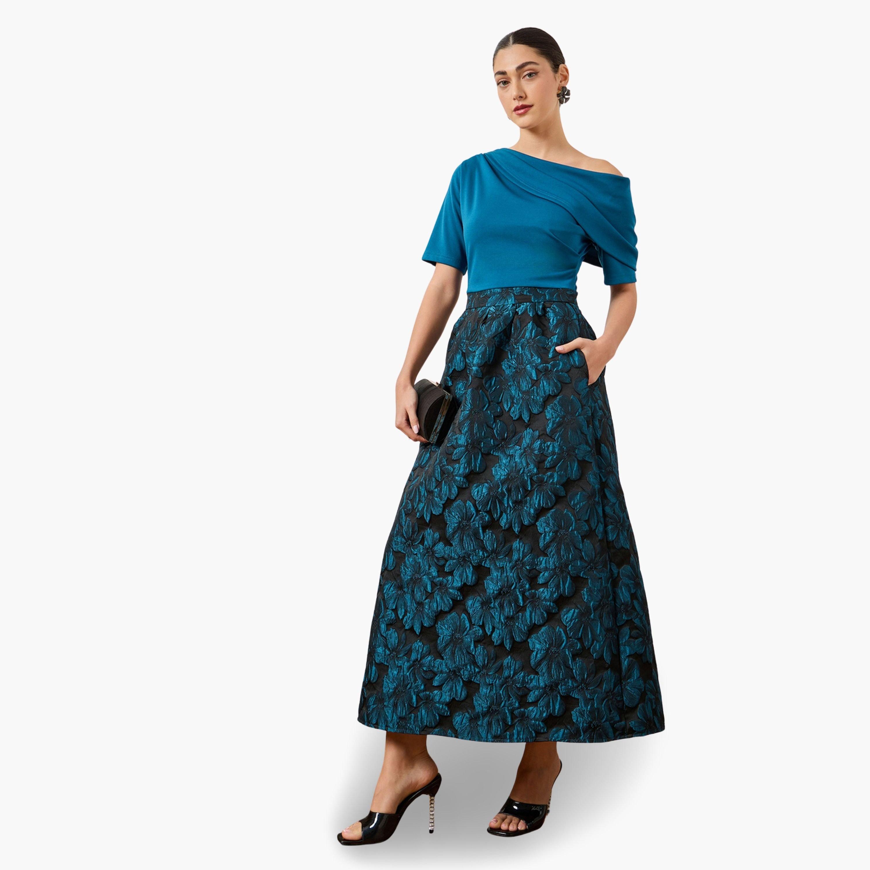 Styli Women Blue One Shoulder A-Line Maxi Dress-women-clothing-dresses-image-1
