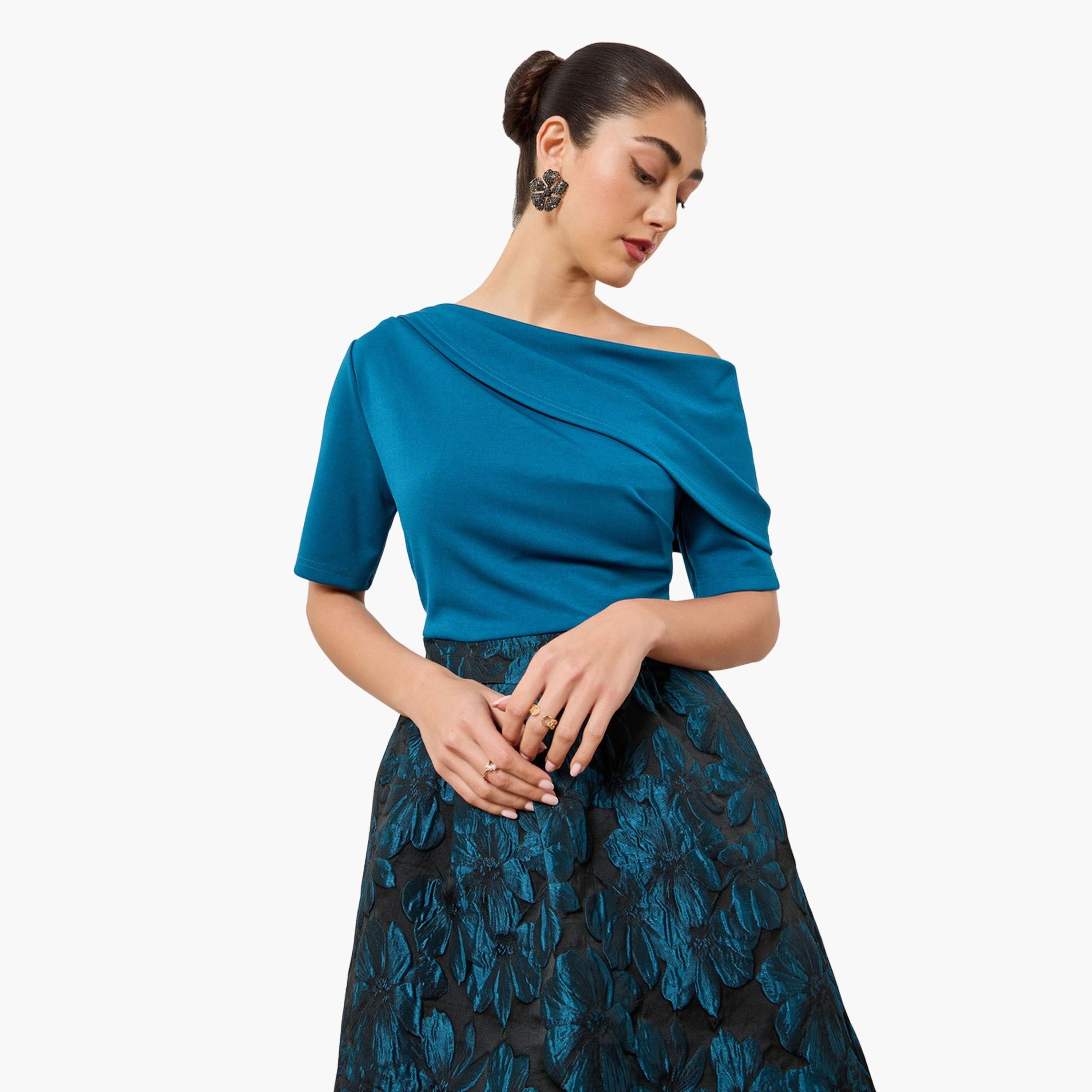 فستان طويل بكتف واحد لون أزرق-women-clothing-dresses-image-2