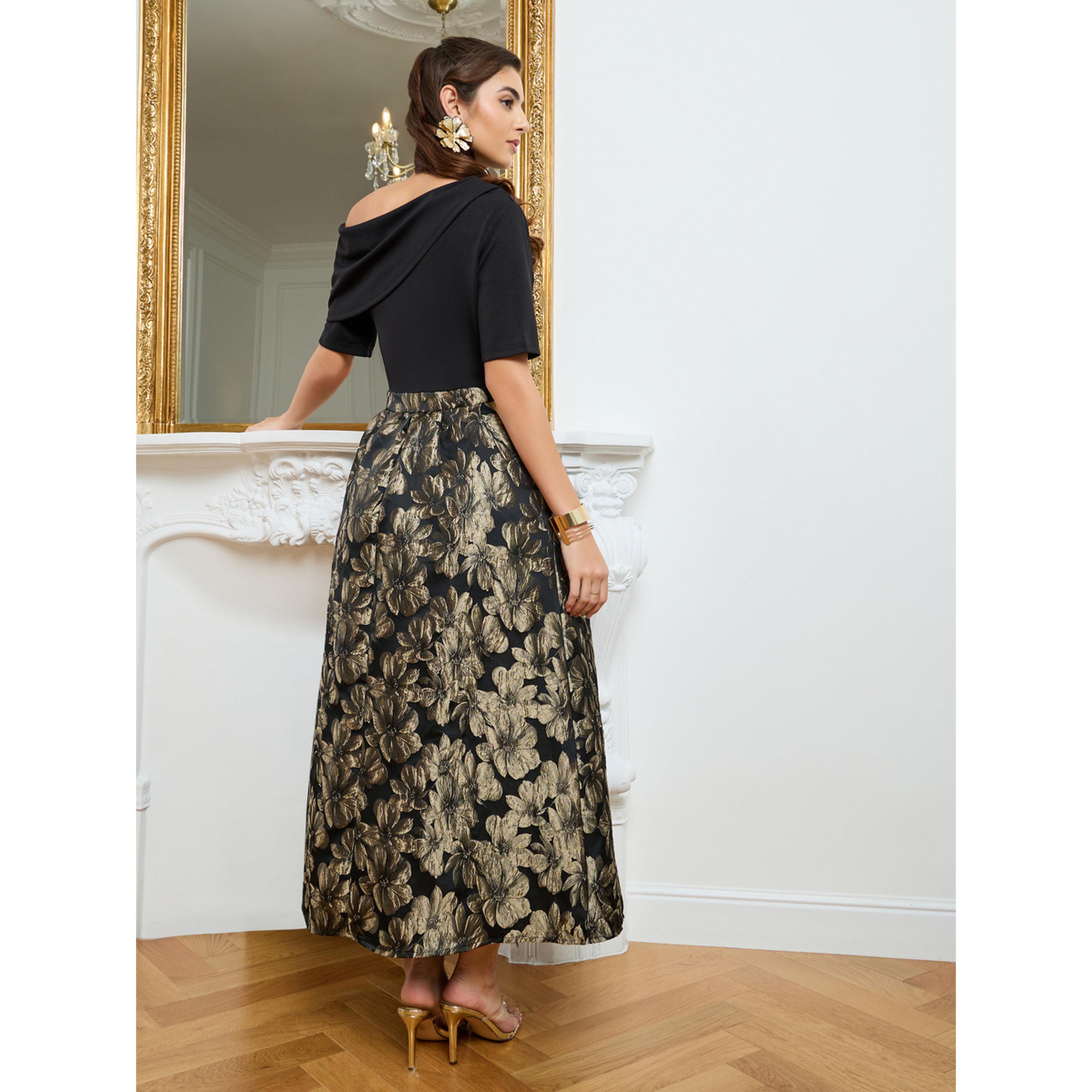 فستان طويل نسائي مكشوف الأكتاف بنقشة زهور وحافة واسعة-women-clothing-dresses-image-4