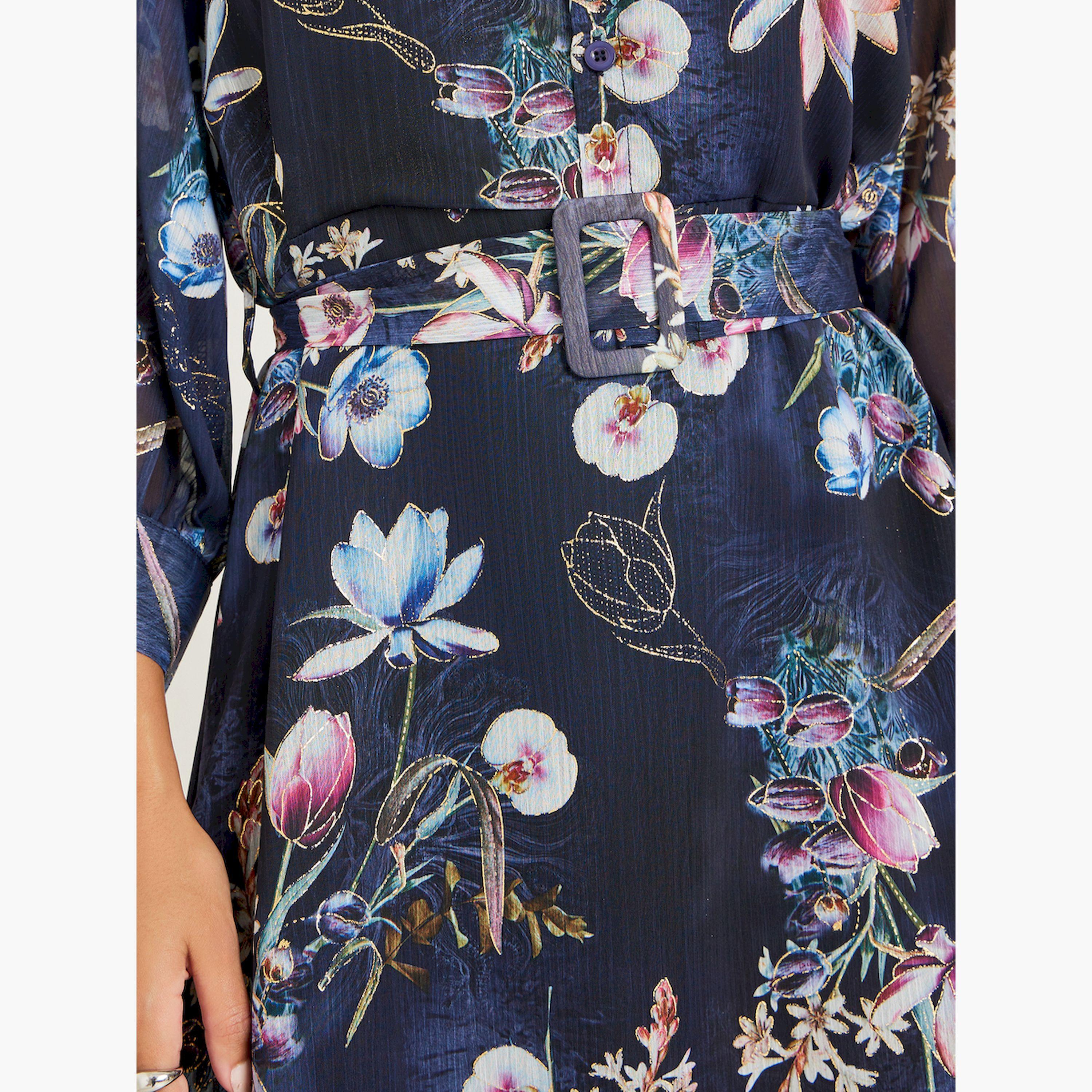 فستان طويل بحافة واسعة وطبعة زهور-women-clothing-dresses-image-5