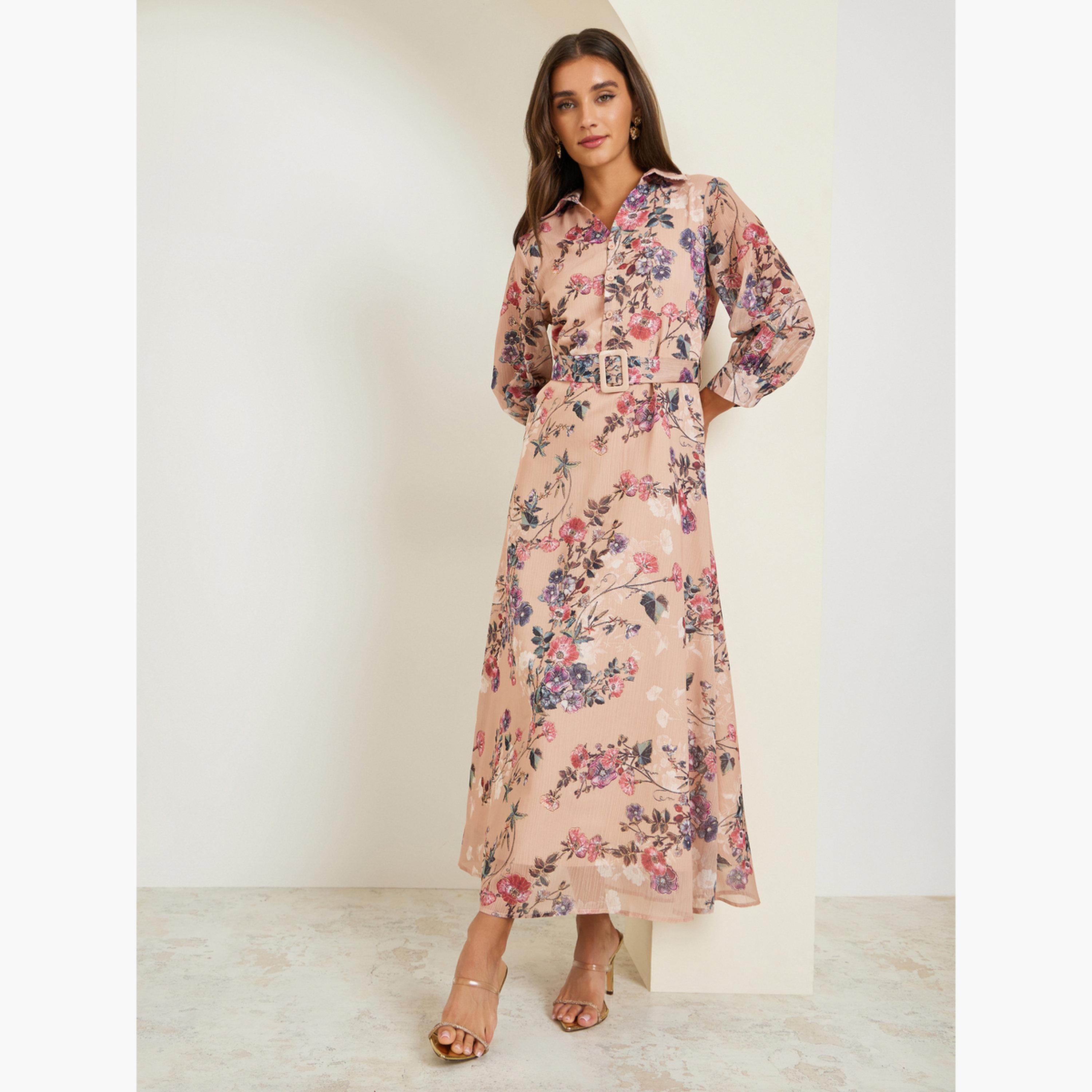 فستان طويل بطبعة زهور مع حزام-women-clothing-dresses-image-2