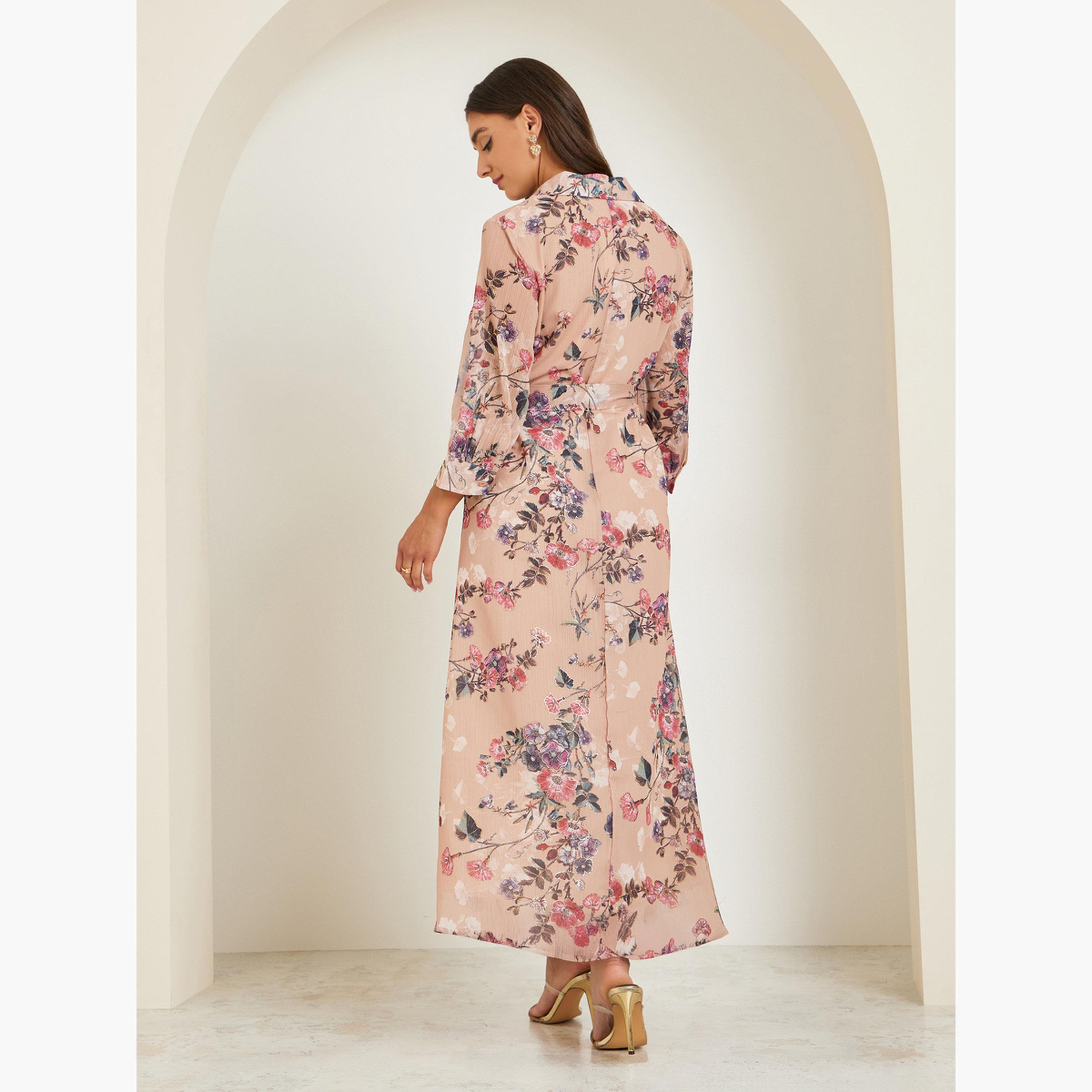 فستان طويل بطبعة زهور مع حزام-women-clothing-dresses-image-3