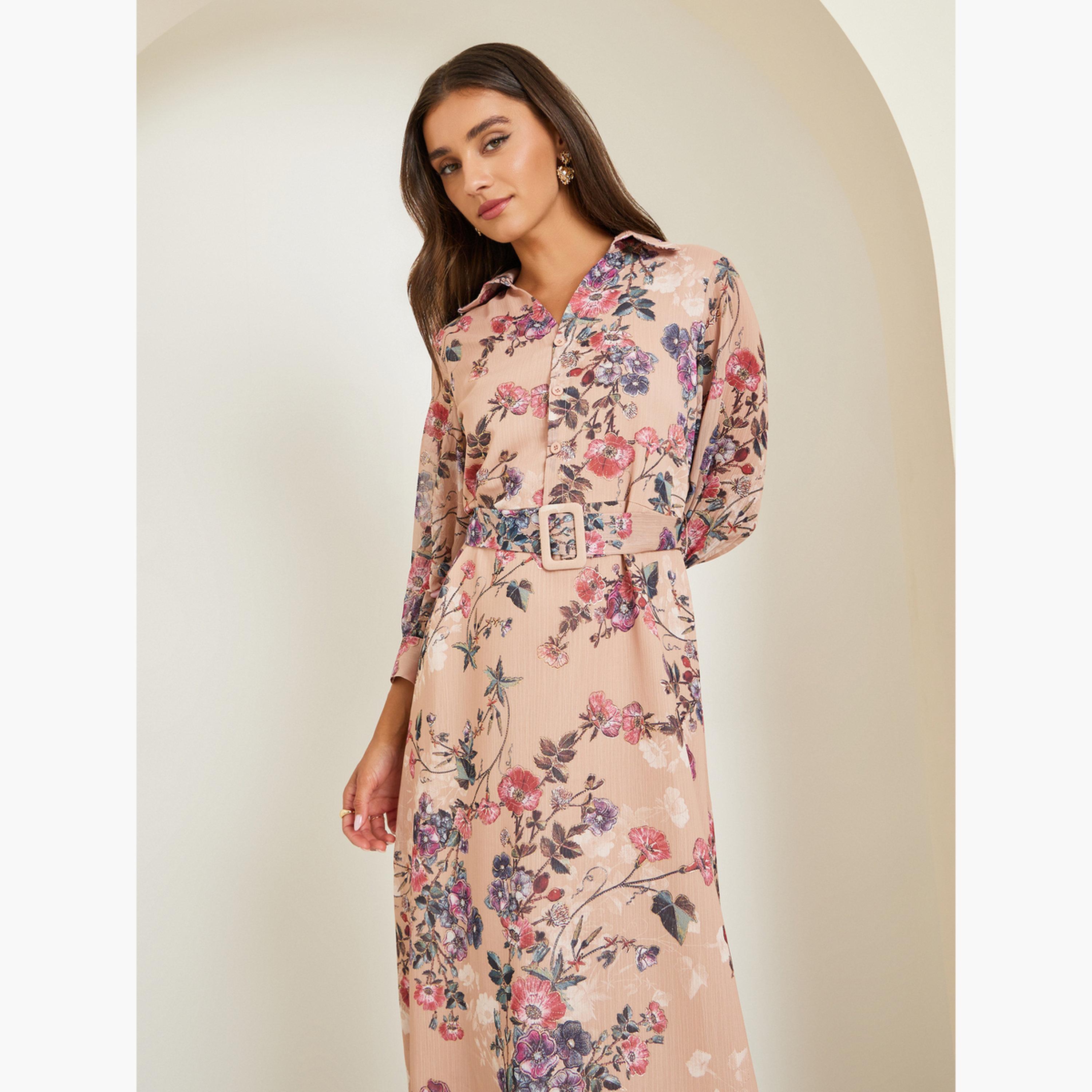 فستان طويل بطبعة زهور مع حزام-women-clothing-dresses-image-4
