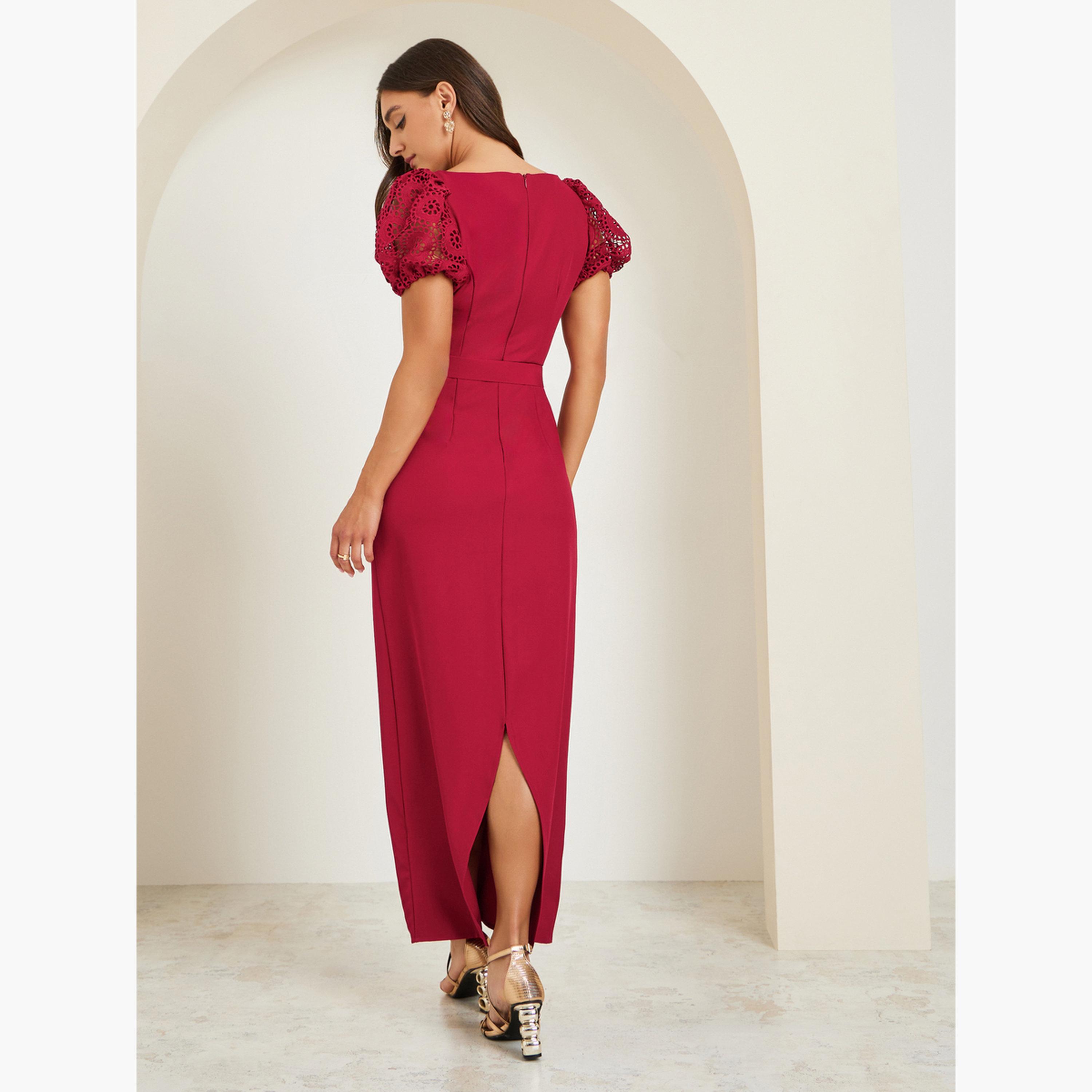 Styli Women Square Neck Belted Sheath Maxi Dress-women-clothing-dresses-image-3