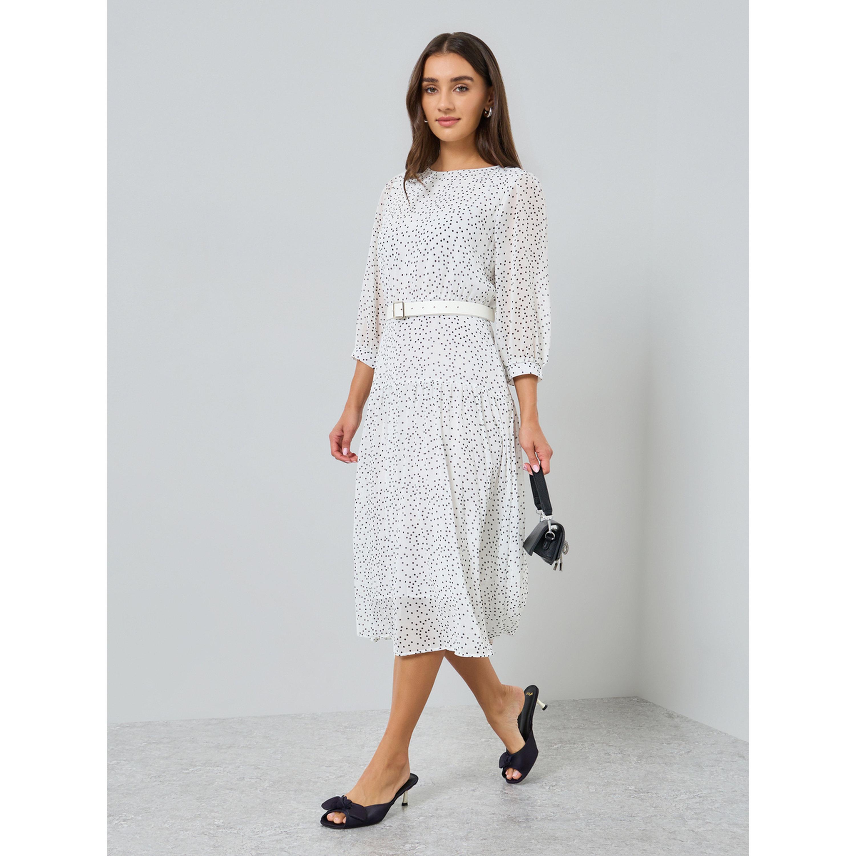 فستان ميدي بحافة واسعة وطبعة نقاط بولكا-women-clothing-dresses-image-3