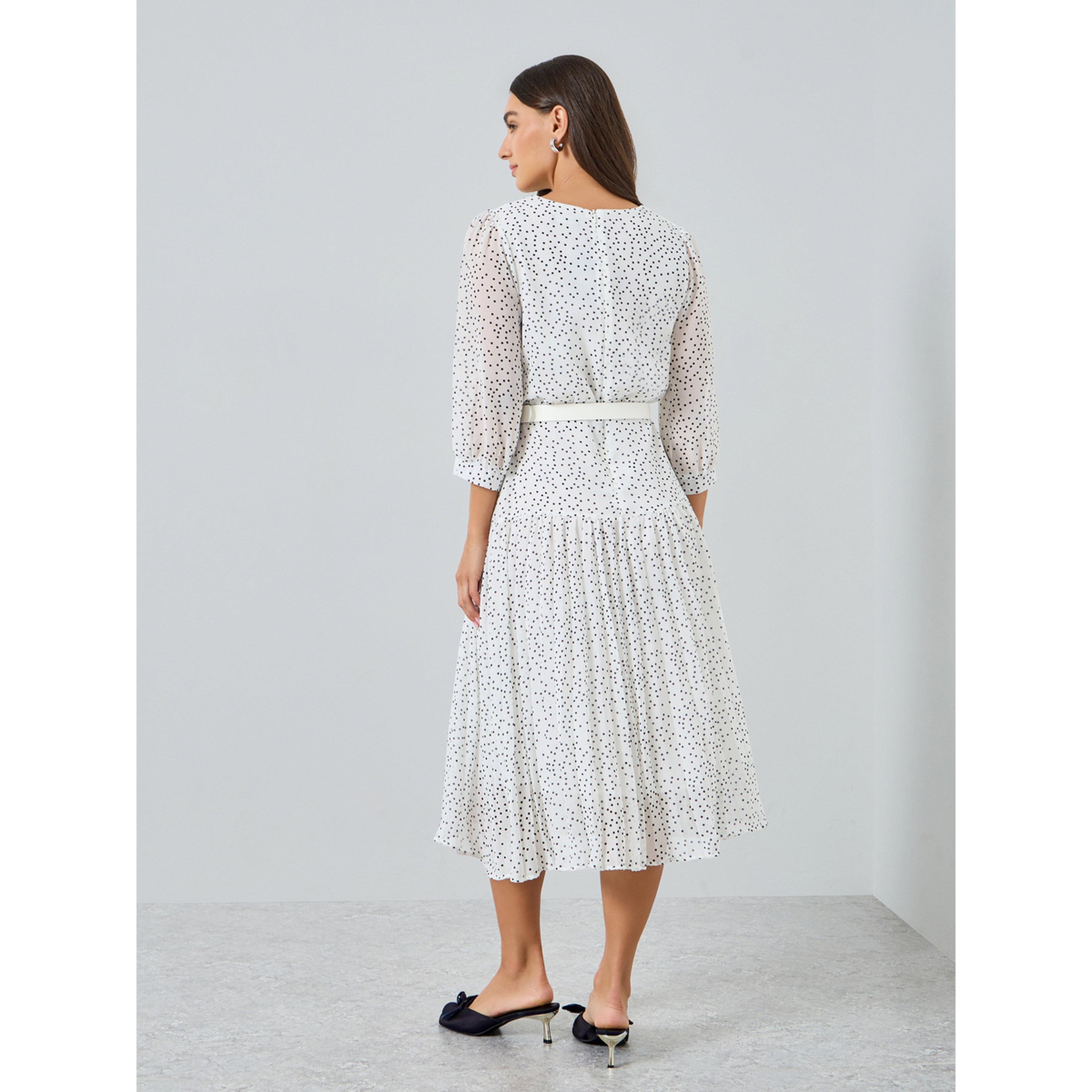 فستان ميدي بحافة واسعة وطبعة نقاط بولكا-women-clothing-dresses-image-4