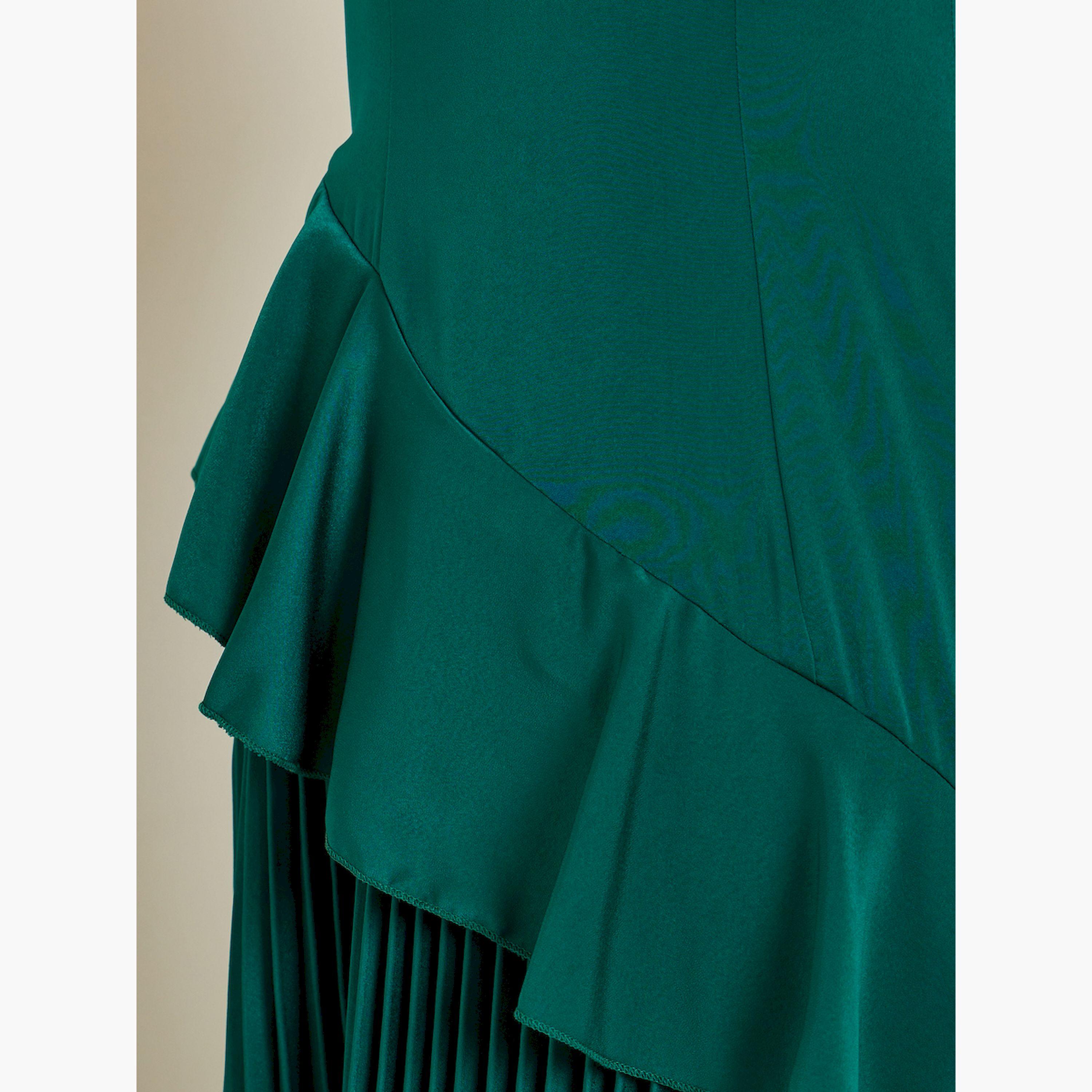 Styli Green Puff Sleeves Pleated A-Line Maxi Dress-women-clothing-dresses-image-5