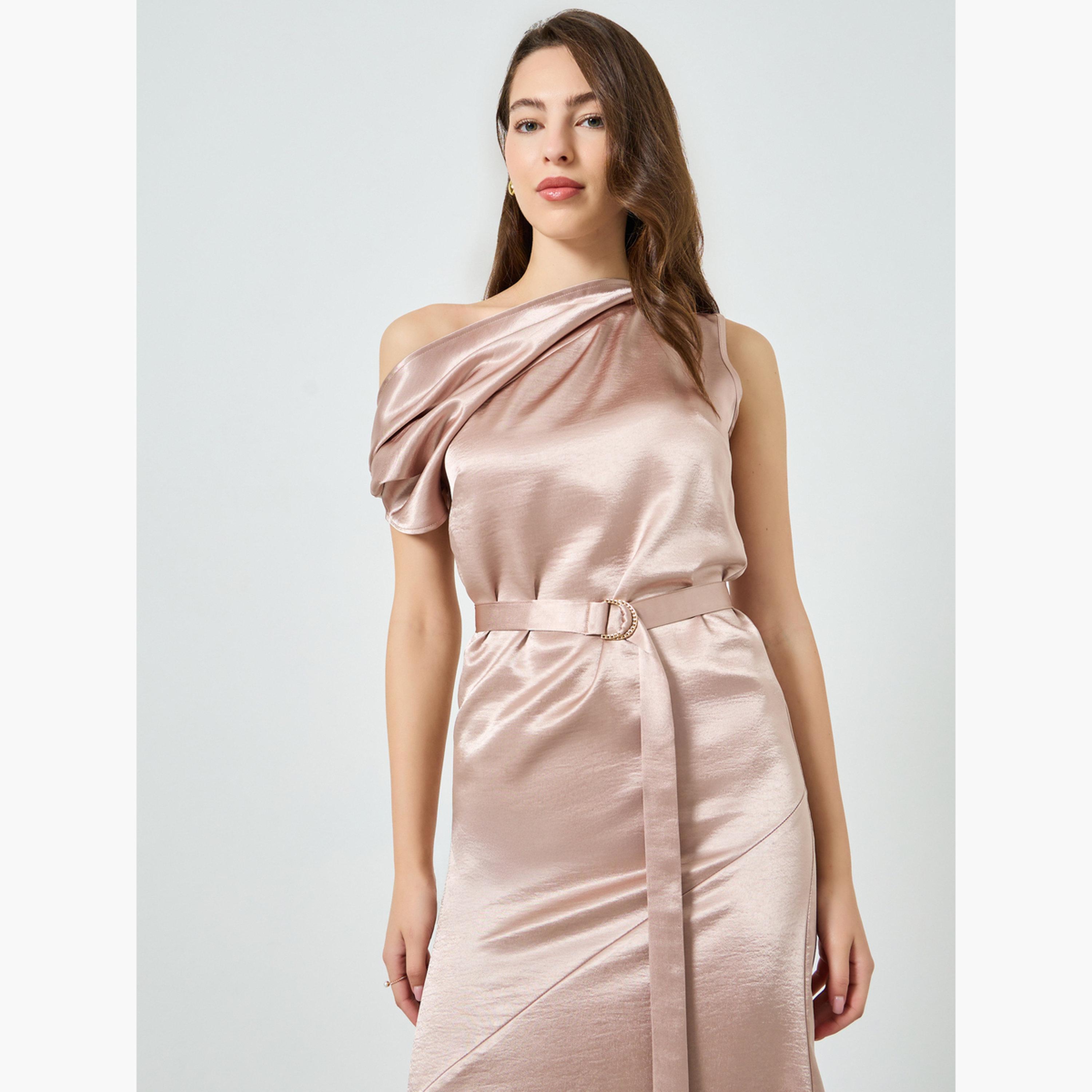 فستان ميدي ساتان بكتف واحد وحافة واسعة-women-clothing-dresses-image-4