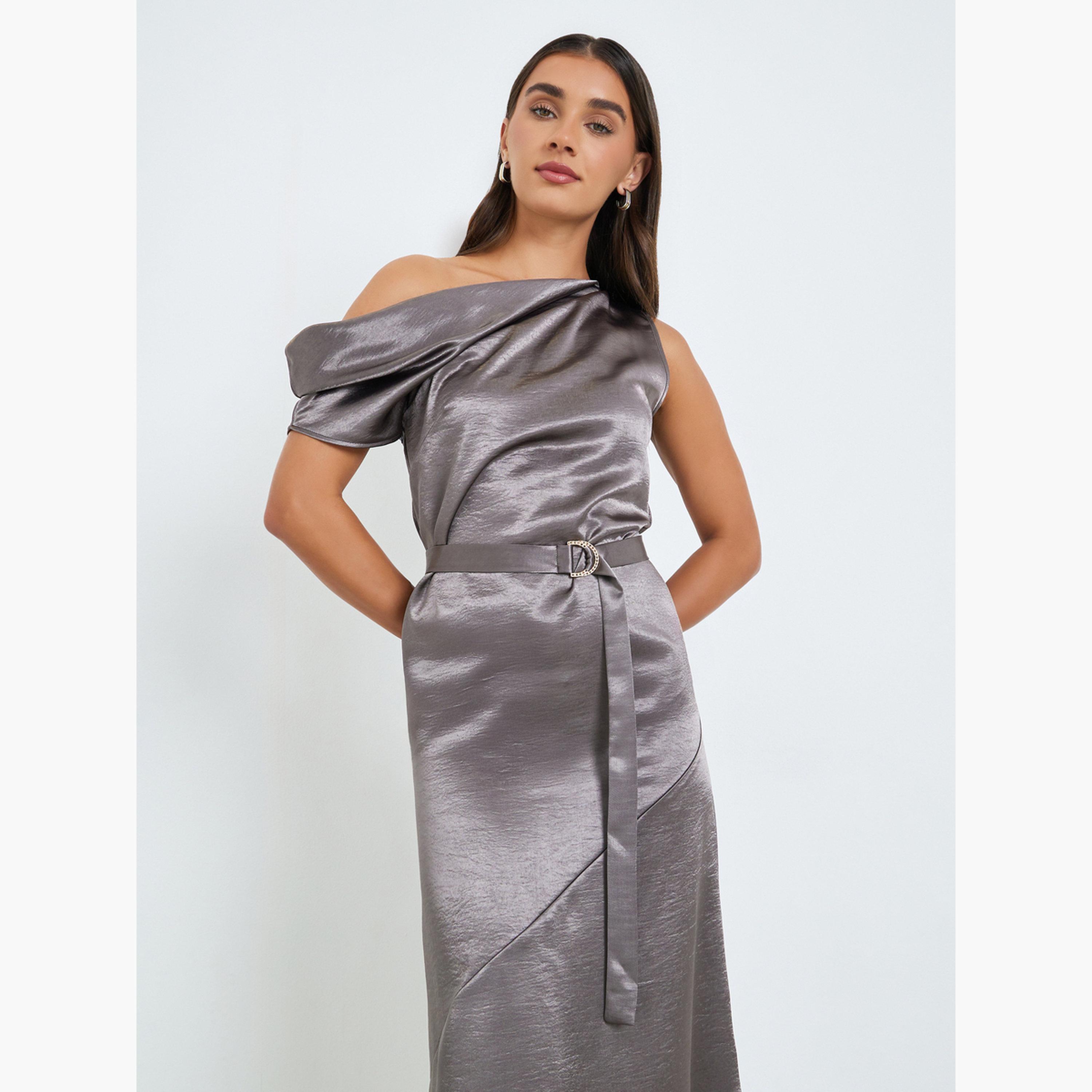 Styli Women Grey One Shoulder A-Line Midi Dress-women-clothing-dresses-image-3