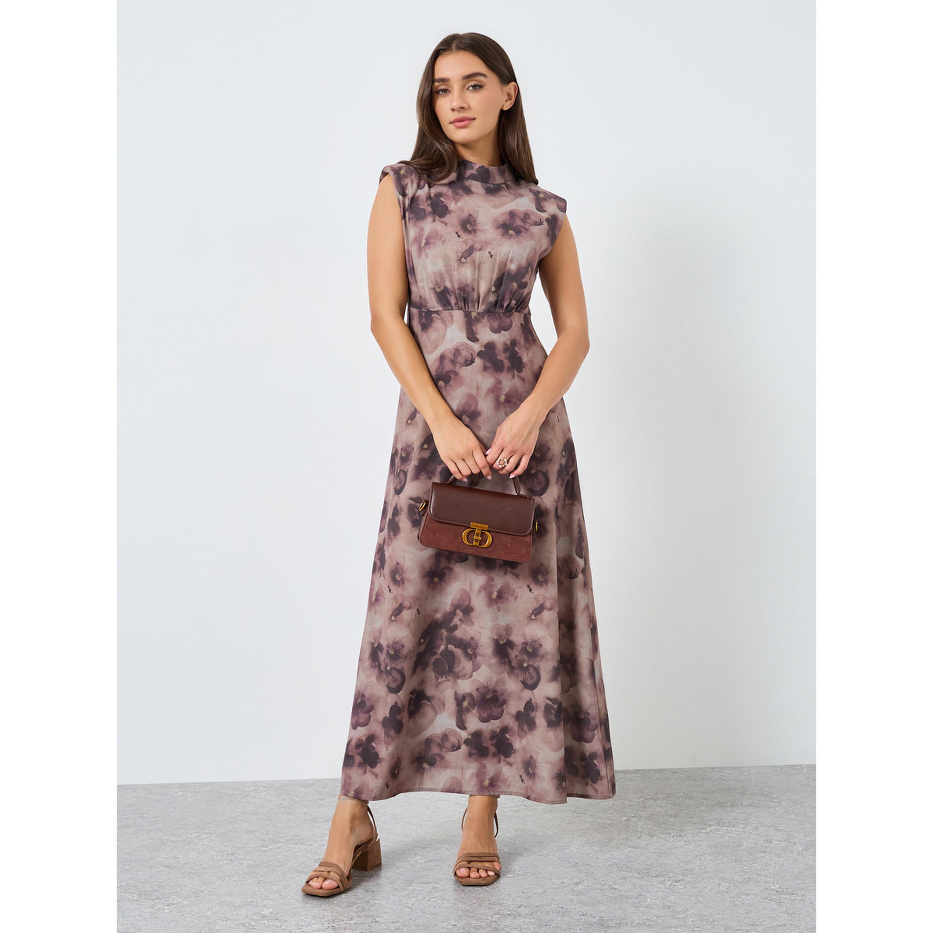 فستان ميدي بحافة واسعة وطبعة زهور-women-clothing-dresses-image-1