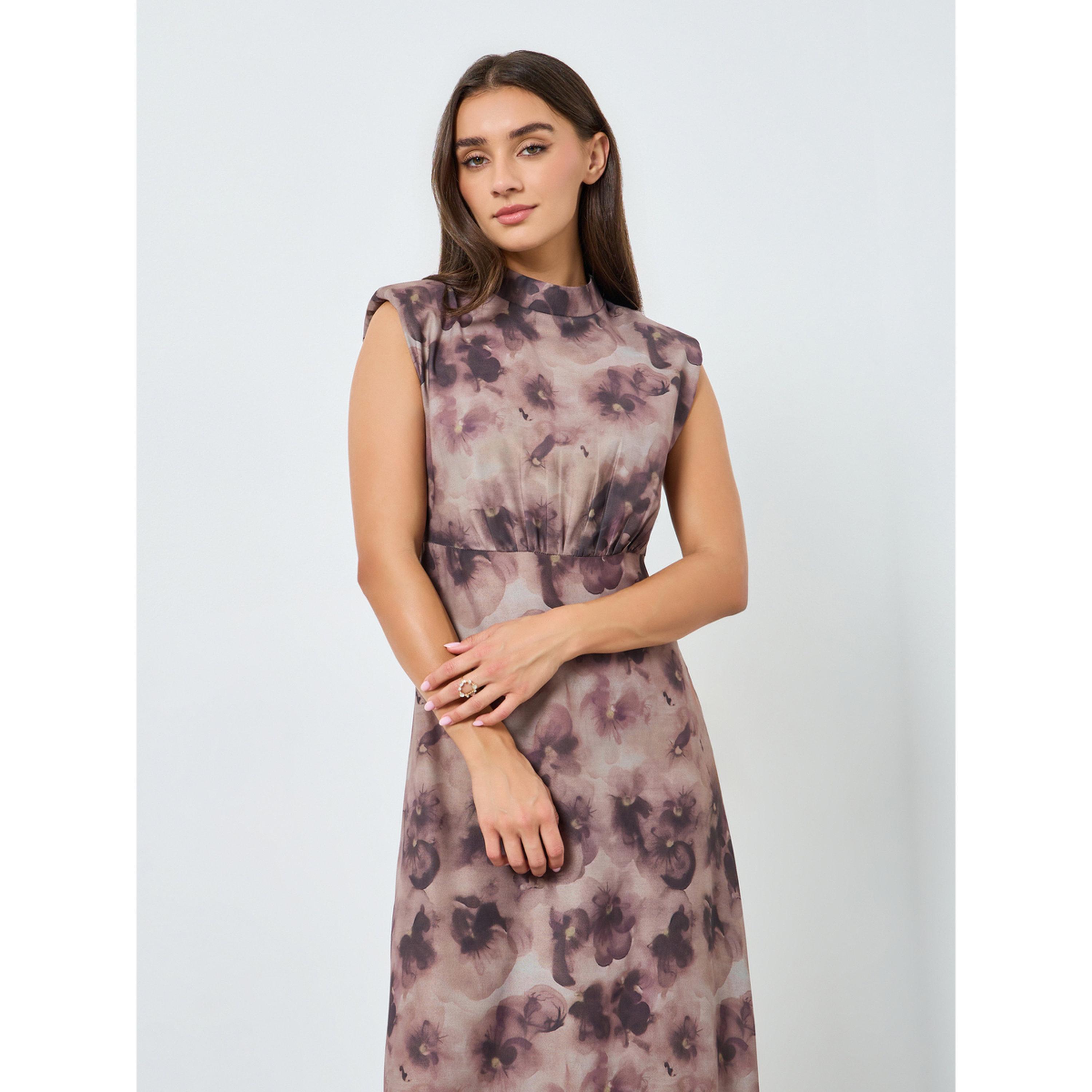 فستان ميدي بحافة واسعة وطبعة زهور-women-clothing-dresses-image-2