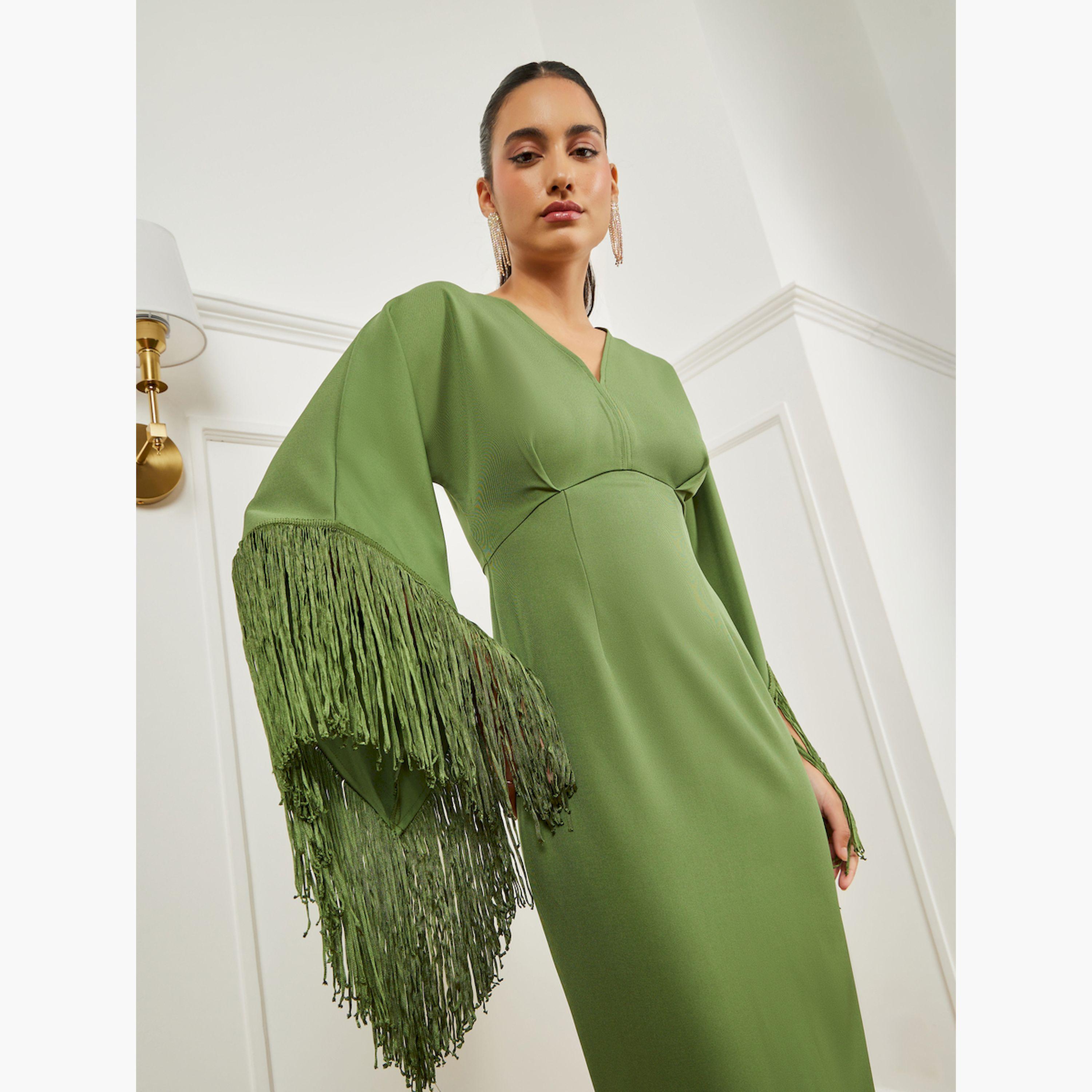 فستان ميدي ضيق بأكمام شراشيب-women-clothing-dresses-image-2