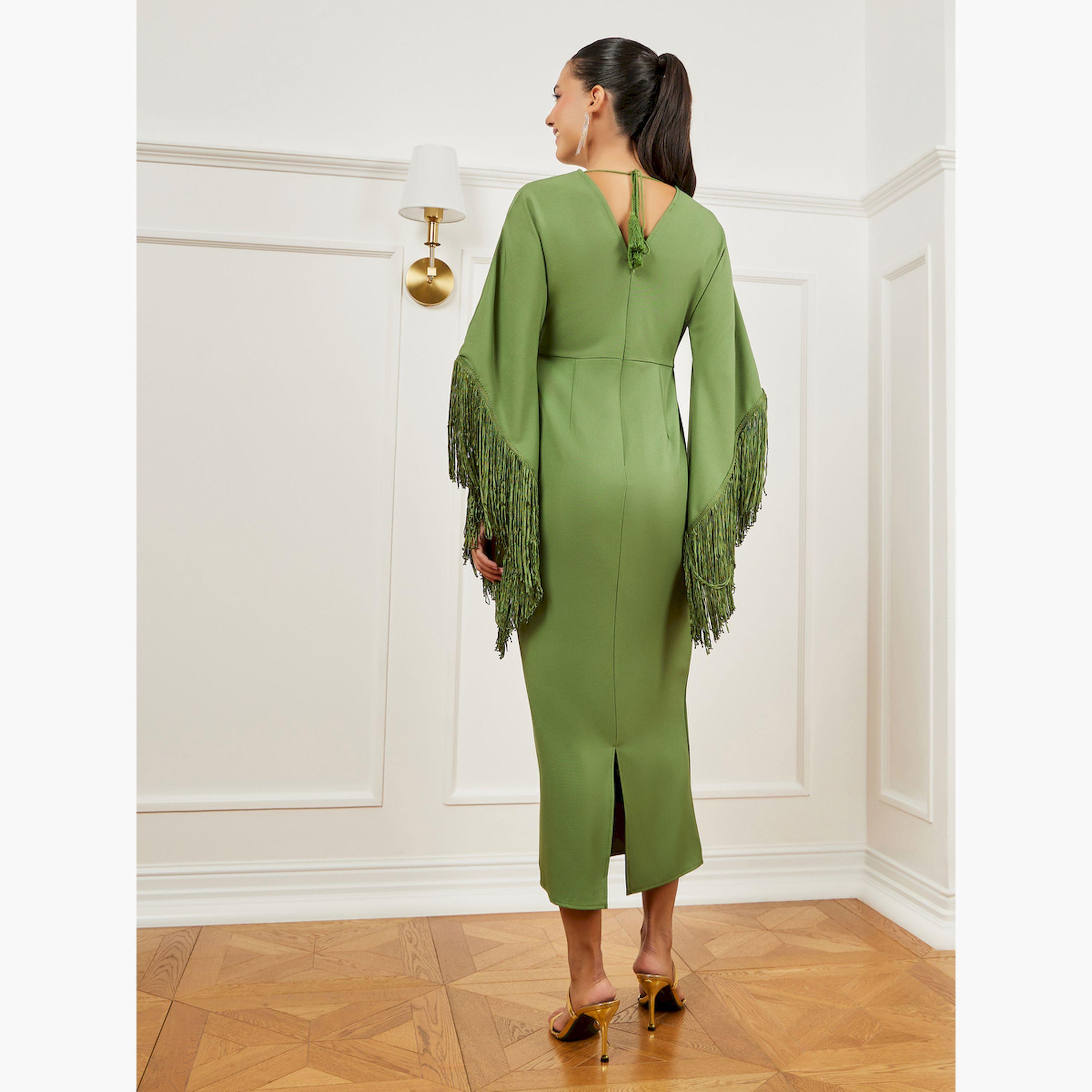 فستان ميدي ضيق بأكمام شراشيب-women-clothing-dresses-image-4