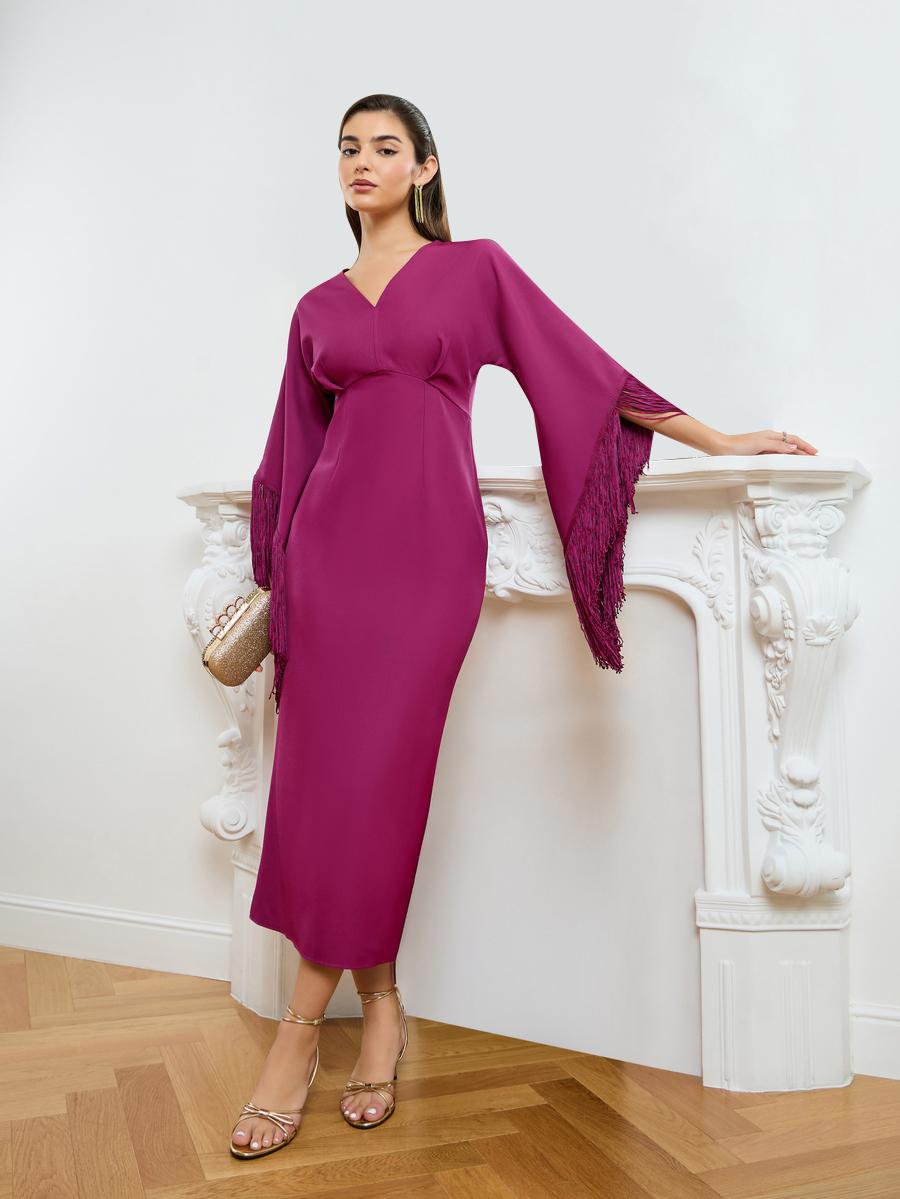 فستان بنفسجي طويل ضيق بأكمام شراشيب-women-clothing-dresses-image-1