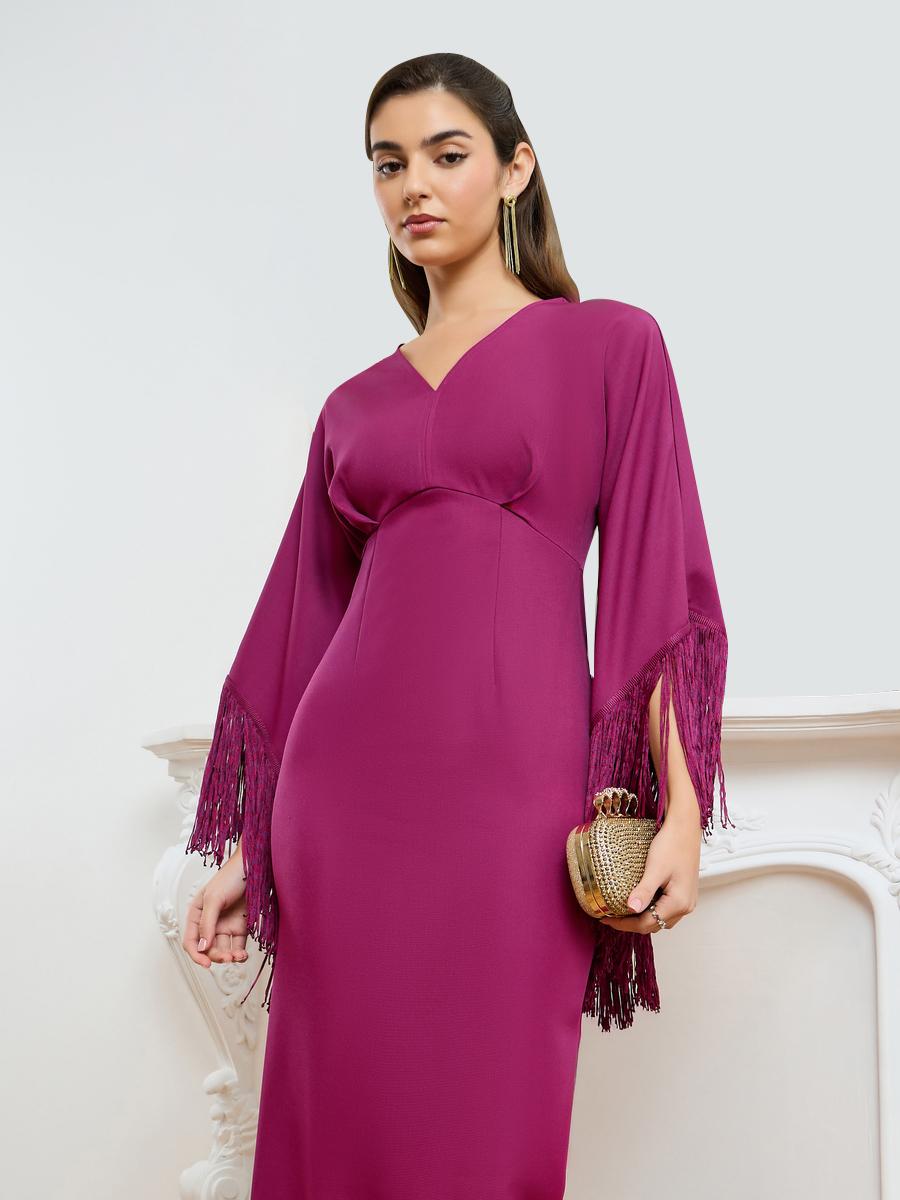فستان بنفسجي طويل ضيق بأكمام شراشيب-women-clothing-dresses-image-2