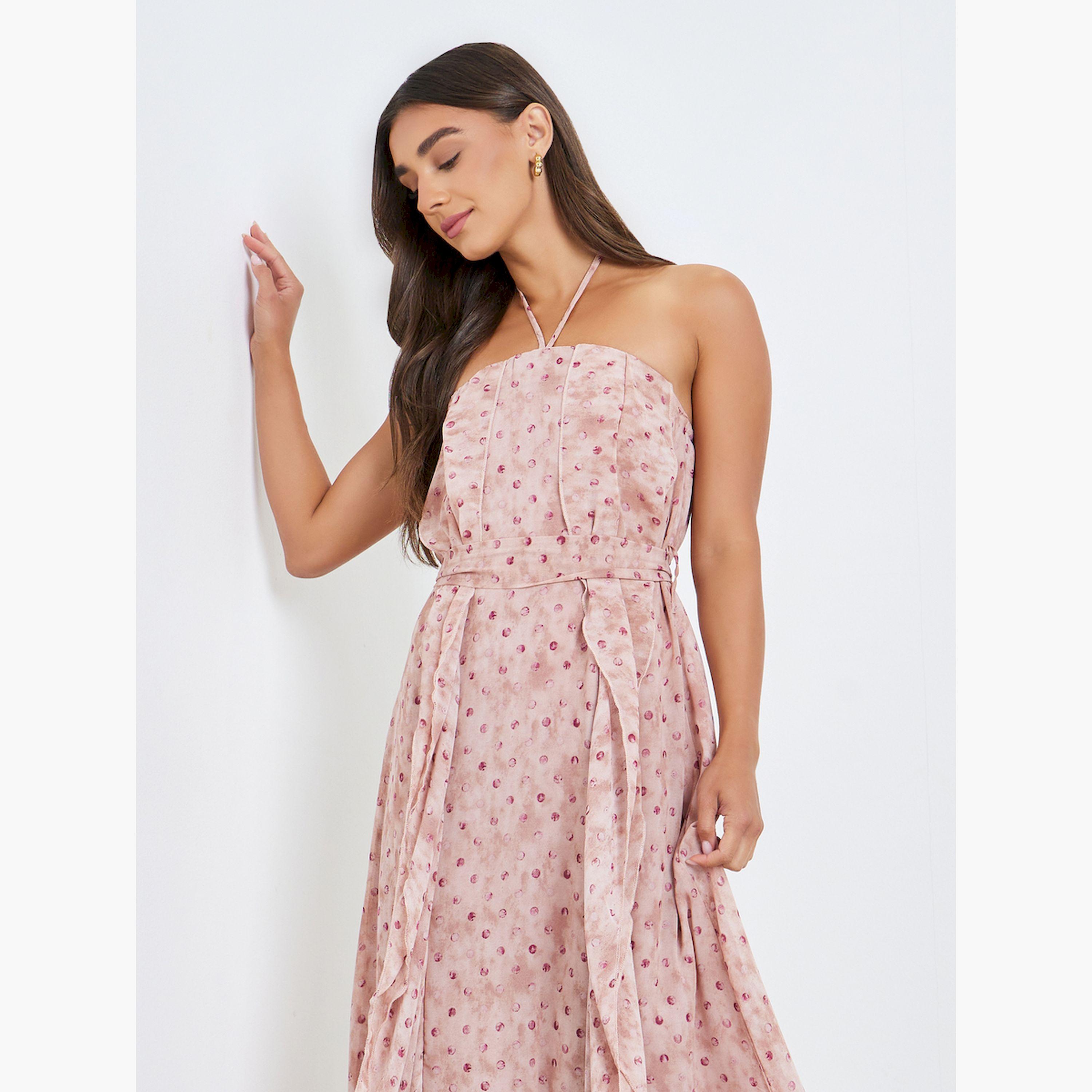 فستان طويل بلا أكمام وكشكش بنقاط-women-clothing-dresses-image-2