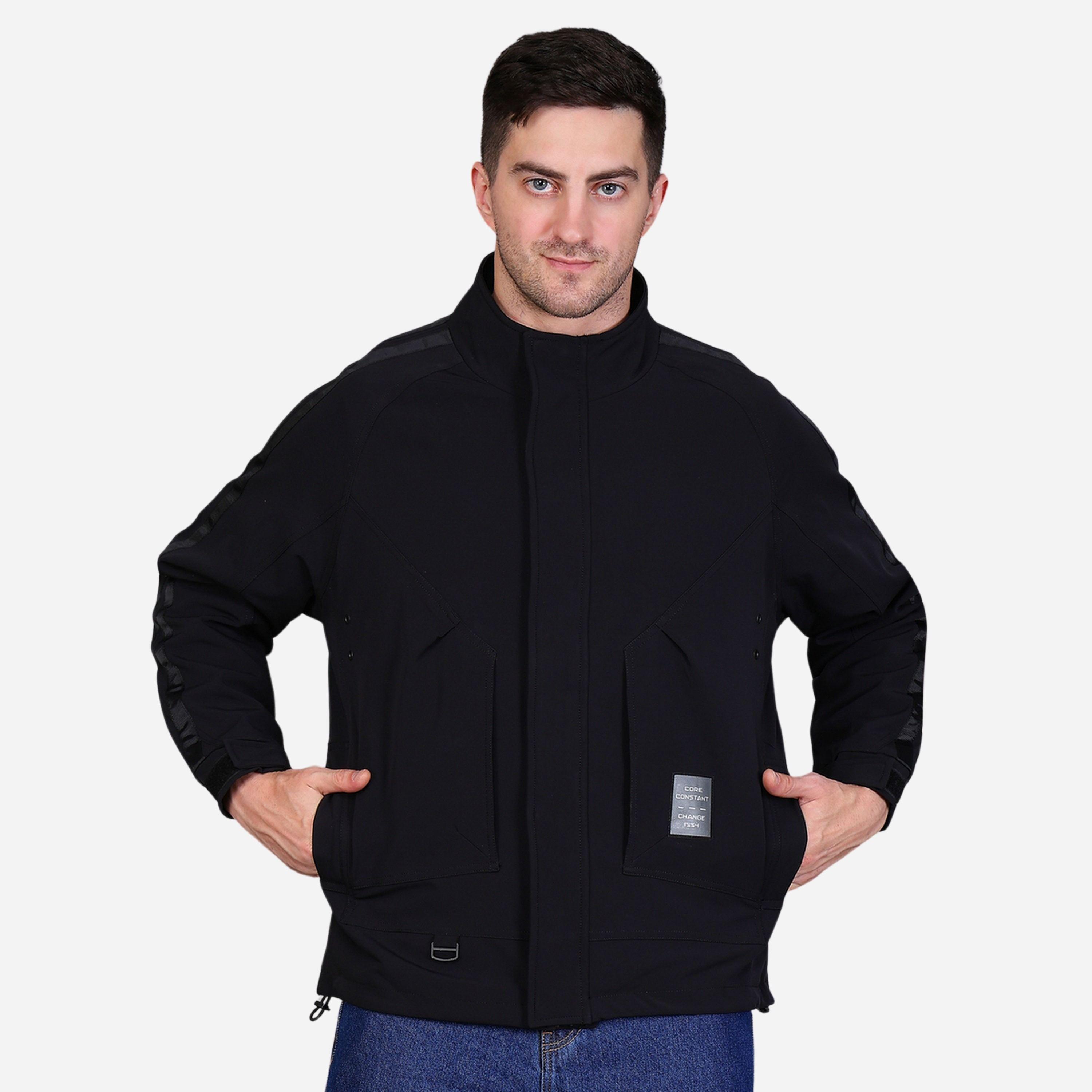Fort Collins Men Black Plain Windbreaker Jacket-men-clothing-jacketsandblazers-jackets-image-1
