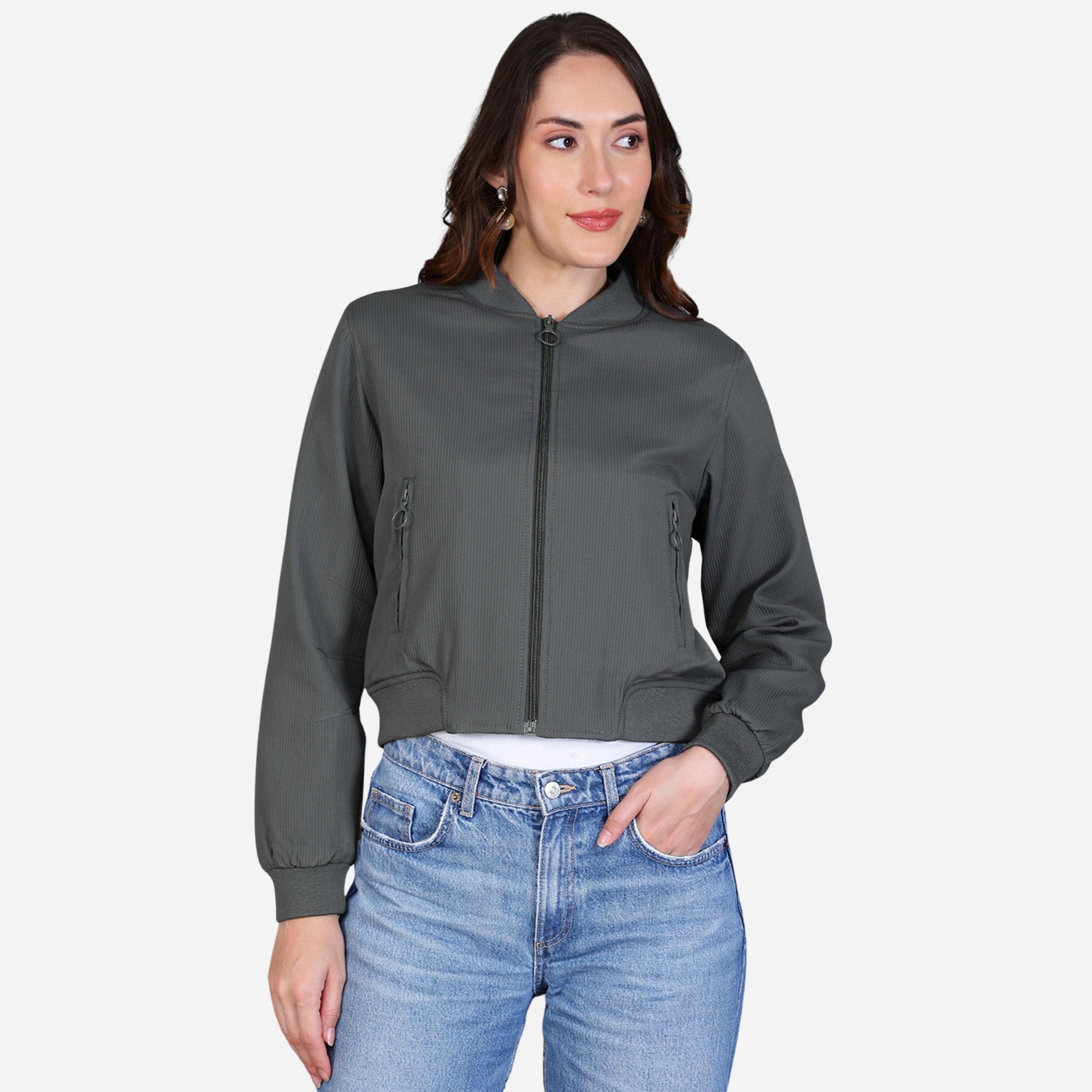 فورت كولينز - جاكيت بومبر قصير لون رمادي للنساء-women-winterwear-coatsandjackets-jackets-image-1