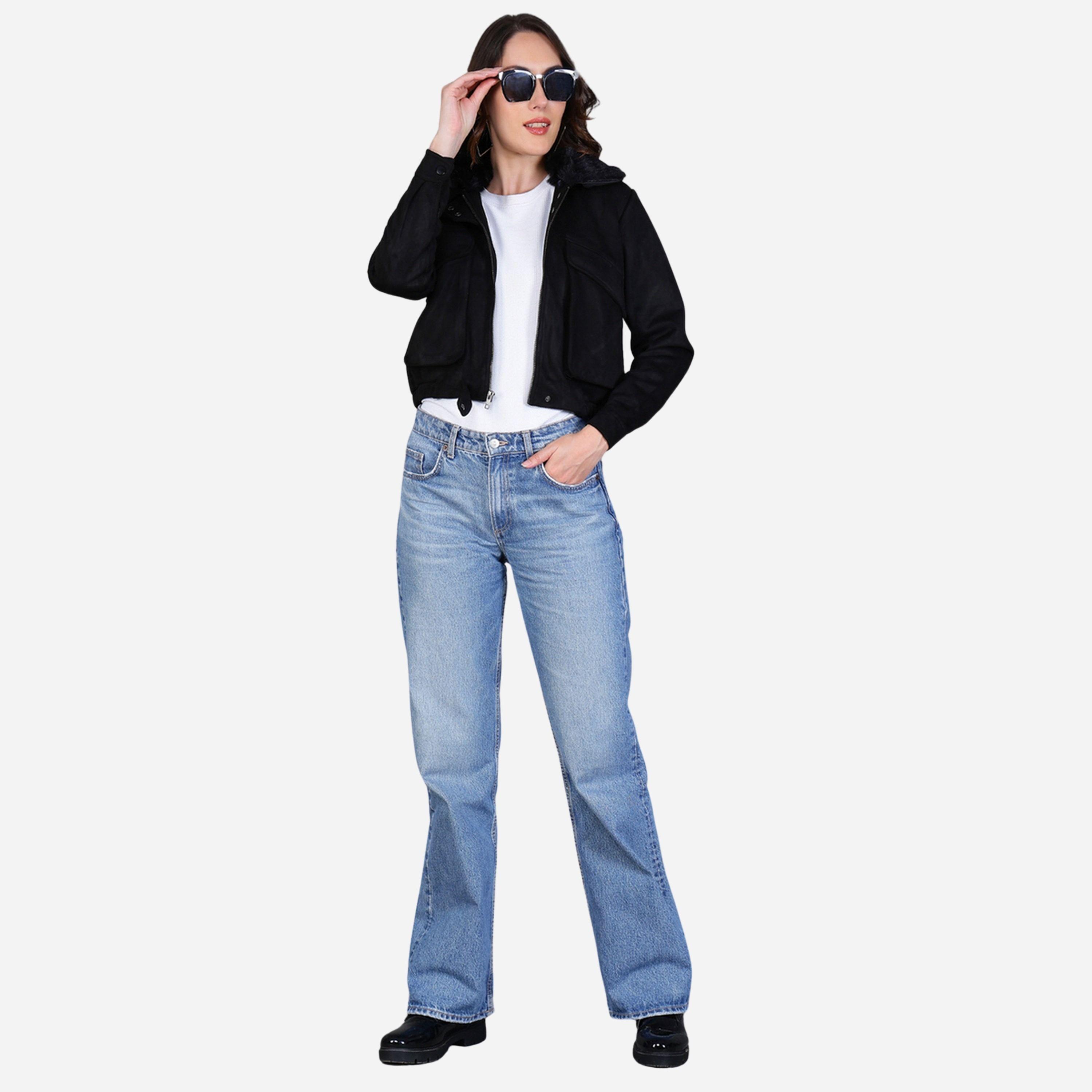 Fort Collins Women Black Faux Suede Jacket with Fur Collar-women-winterwear-coatsandjackets-jackets-image-2