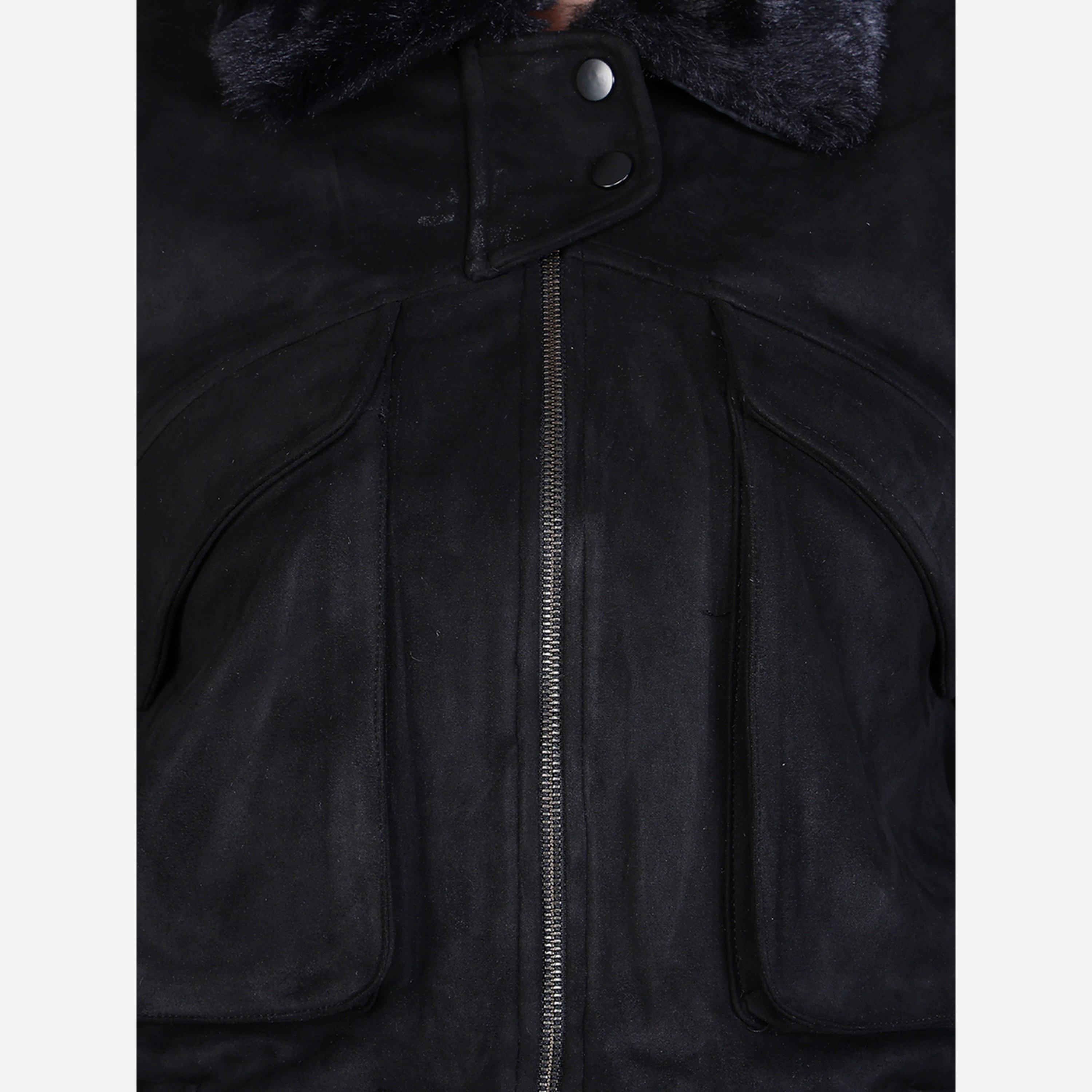 Fort Collins Women Black Faux Suede Jacket with Fur Collar-women-winterwear-coatsandjackets-jackets-image-6