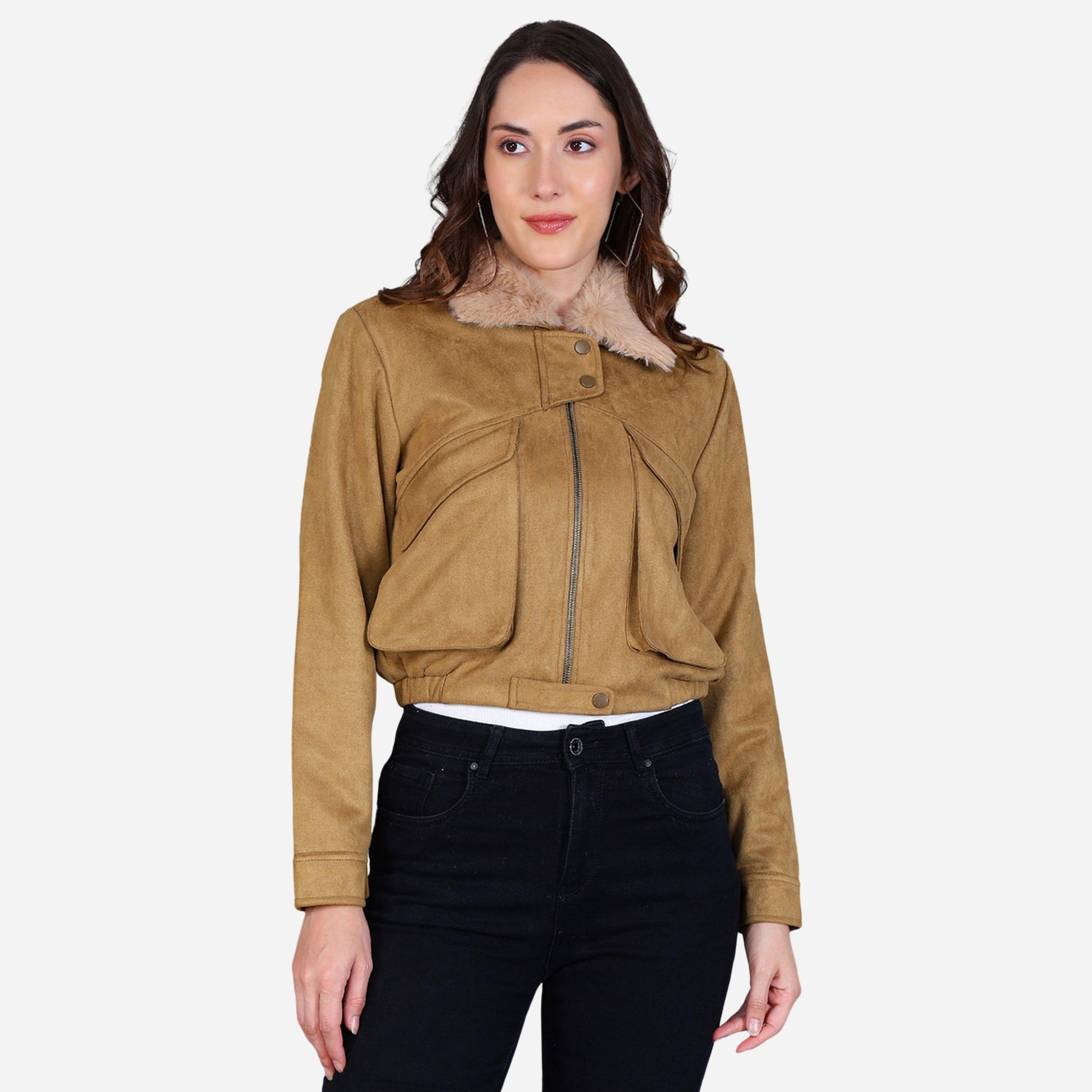 فورت كولينز - جاكيت نسائي جلد لون بيج ياقة من الفرو-women-winterwear-coatsandjackets-jackets-image-1