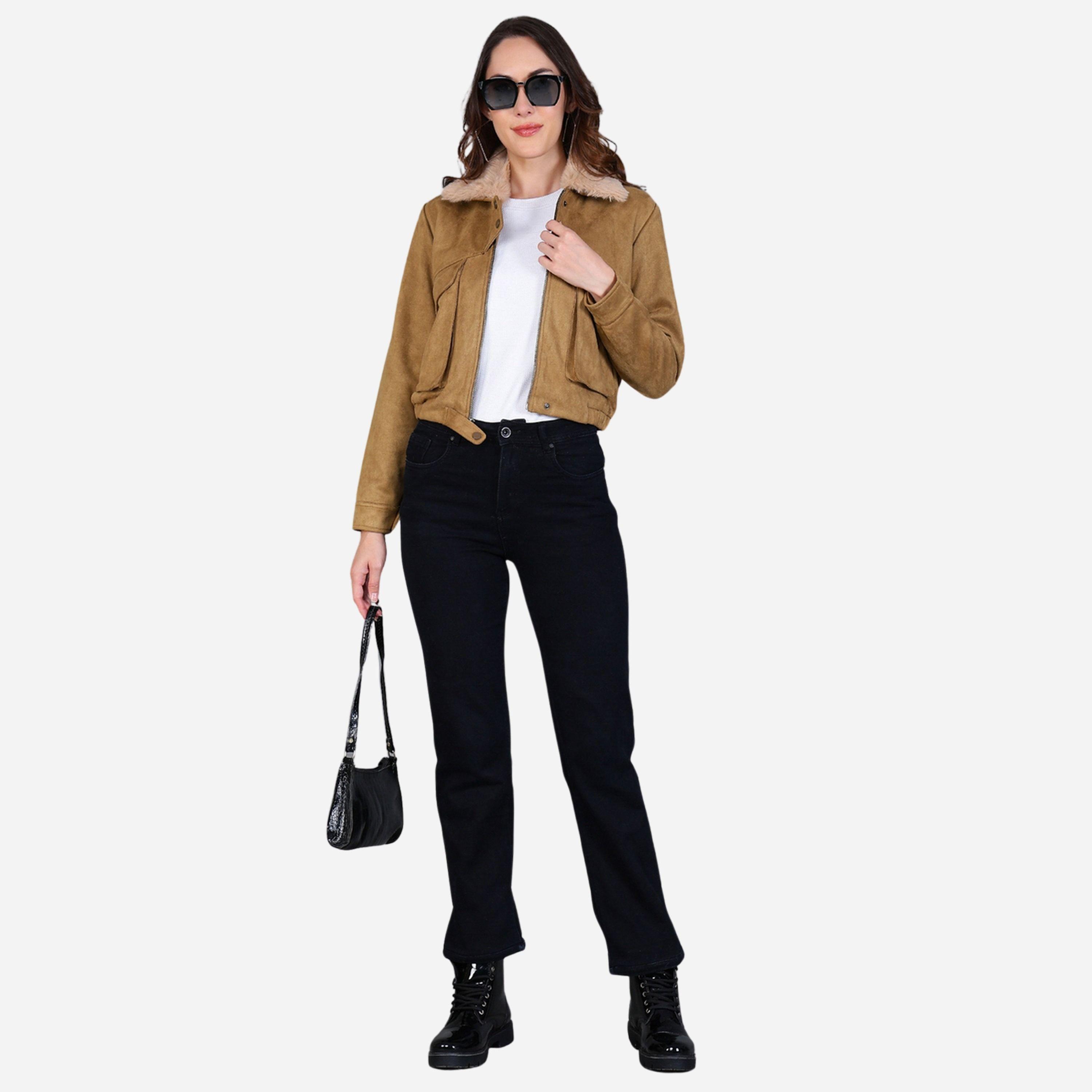 فورت كولينز - جاكيت نسائي جلد لون بيج ياقة من الفرو-women-winterwear-coatsandjackets-jackets-image-2