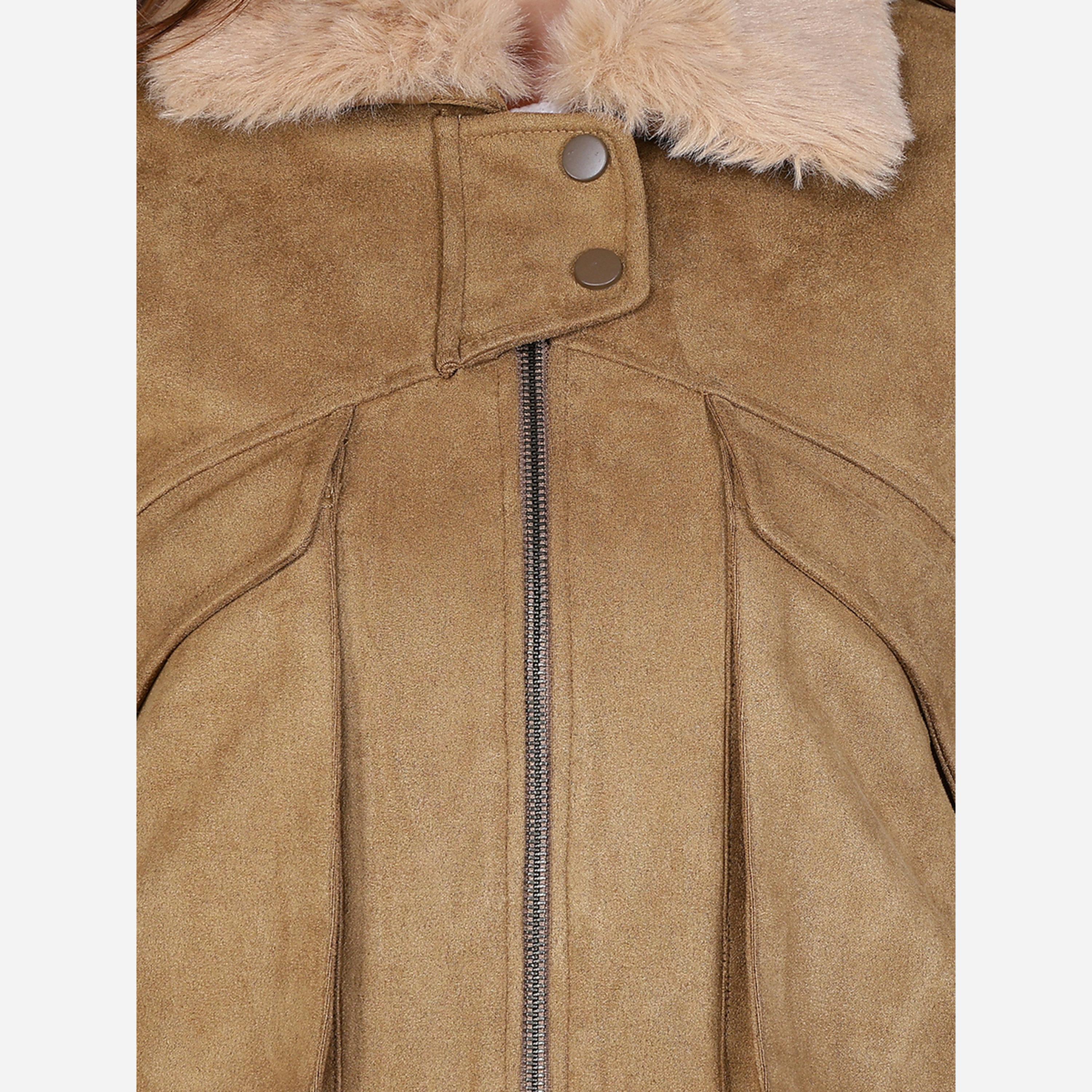 Fort Collins Women Beige Faux Suede Jacket with Fur Collar-women-winterwear-coatsandjackets-jackets-image-6
