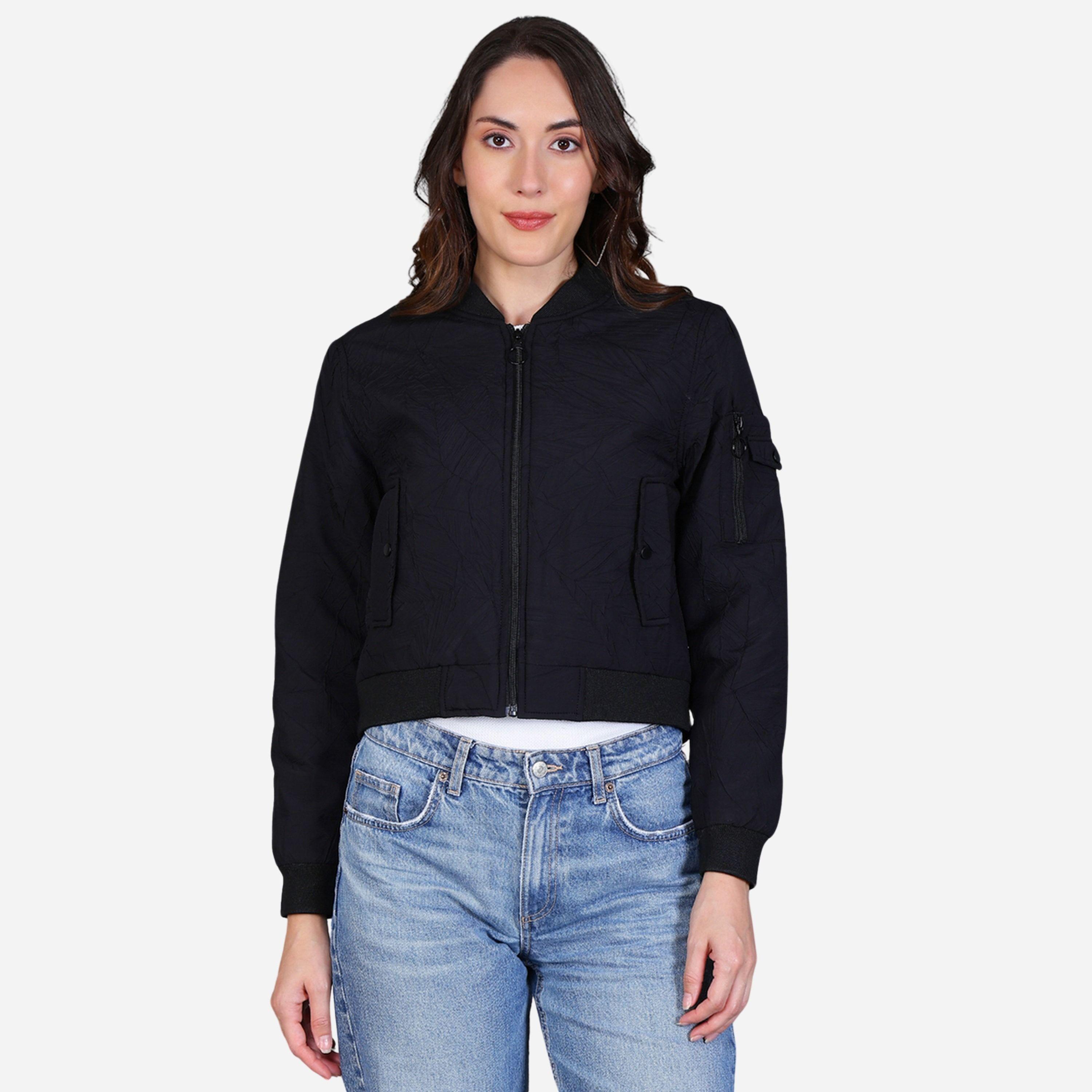 فورت كولينز - جاكيت بومبر قصير لون أسود للنساء-women-winterwear-coatsandjackets-jackets-image-1