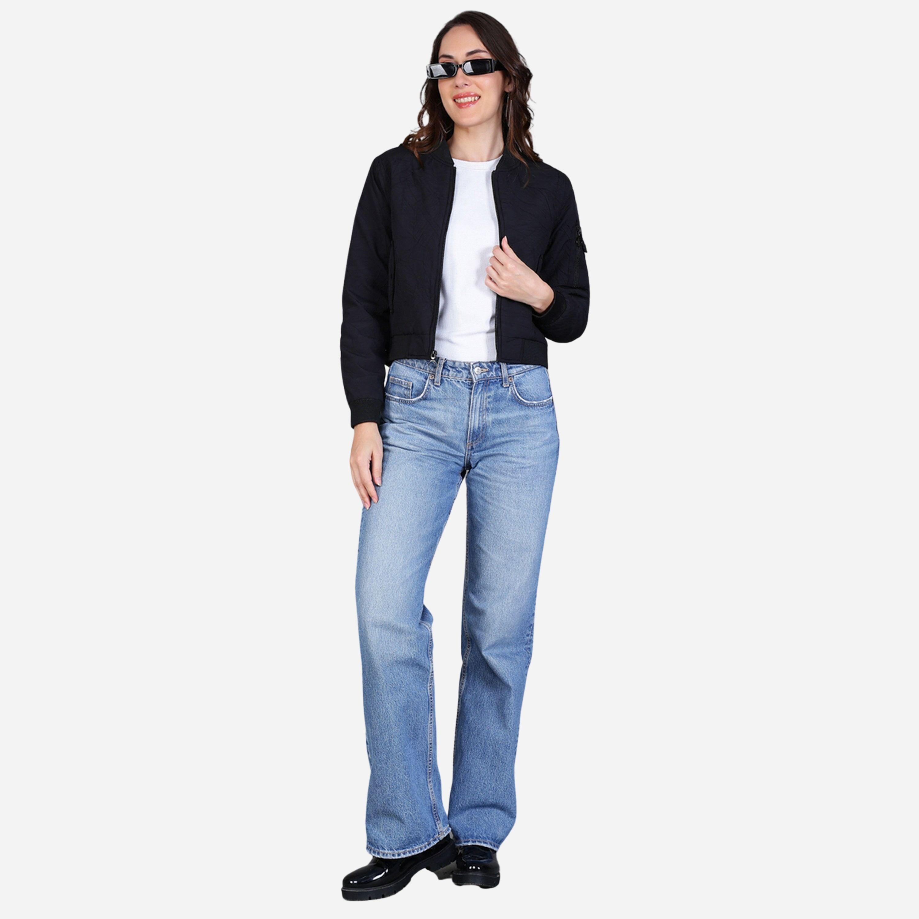 فورت كولينز - جاكيت بومبر قصير لون أسود للنساء-women-winterwear-coatsandjackets-jackets-image-2