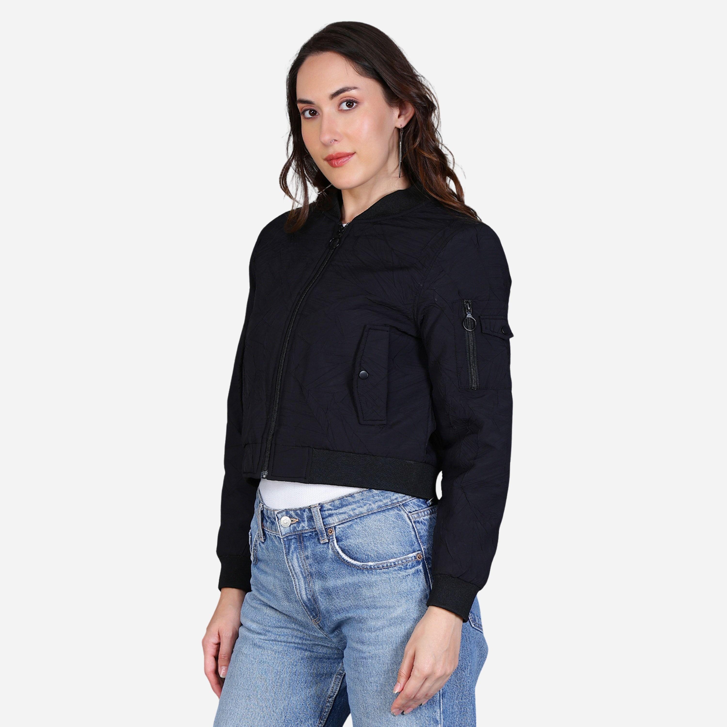 Fort Collins Women Black Crop Bomber Jacket-women-winterwear-coatsandjackets-jackets-image-3