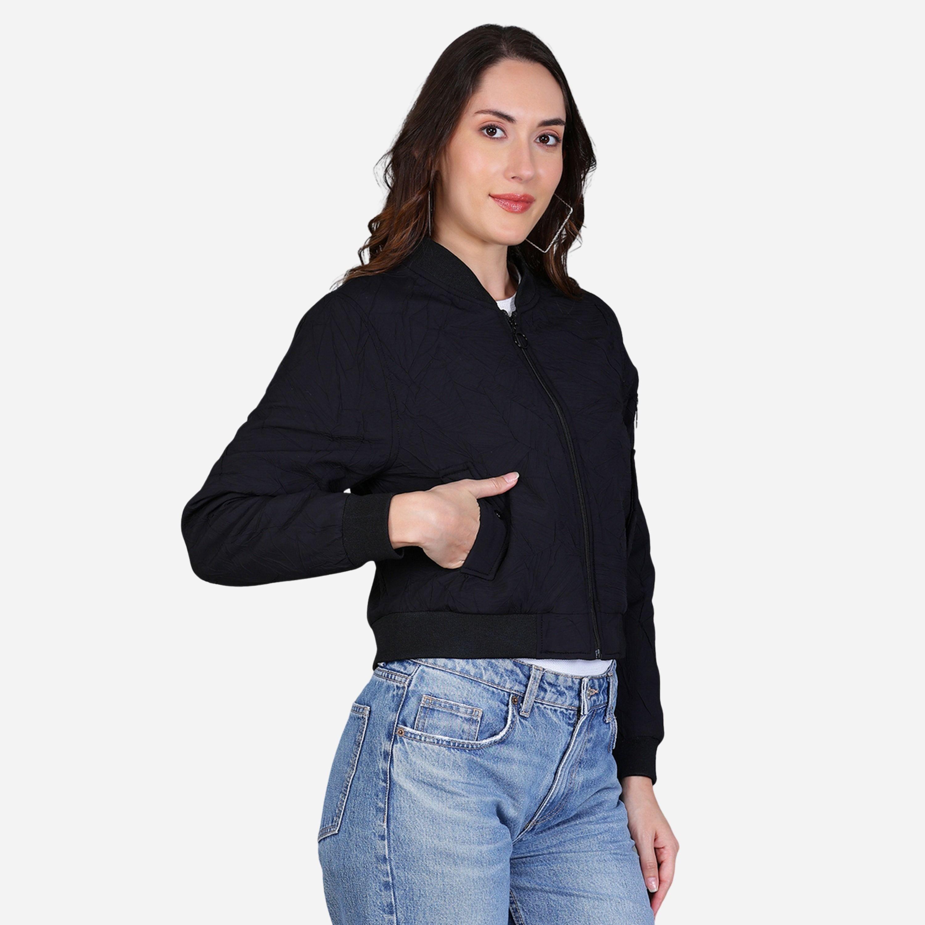 فورت كولينز - جاكيت بومبر قصير لون أسود للنساء-women-winterwear-coatsandjackets-jackets-image-4