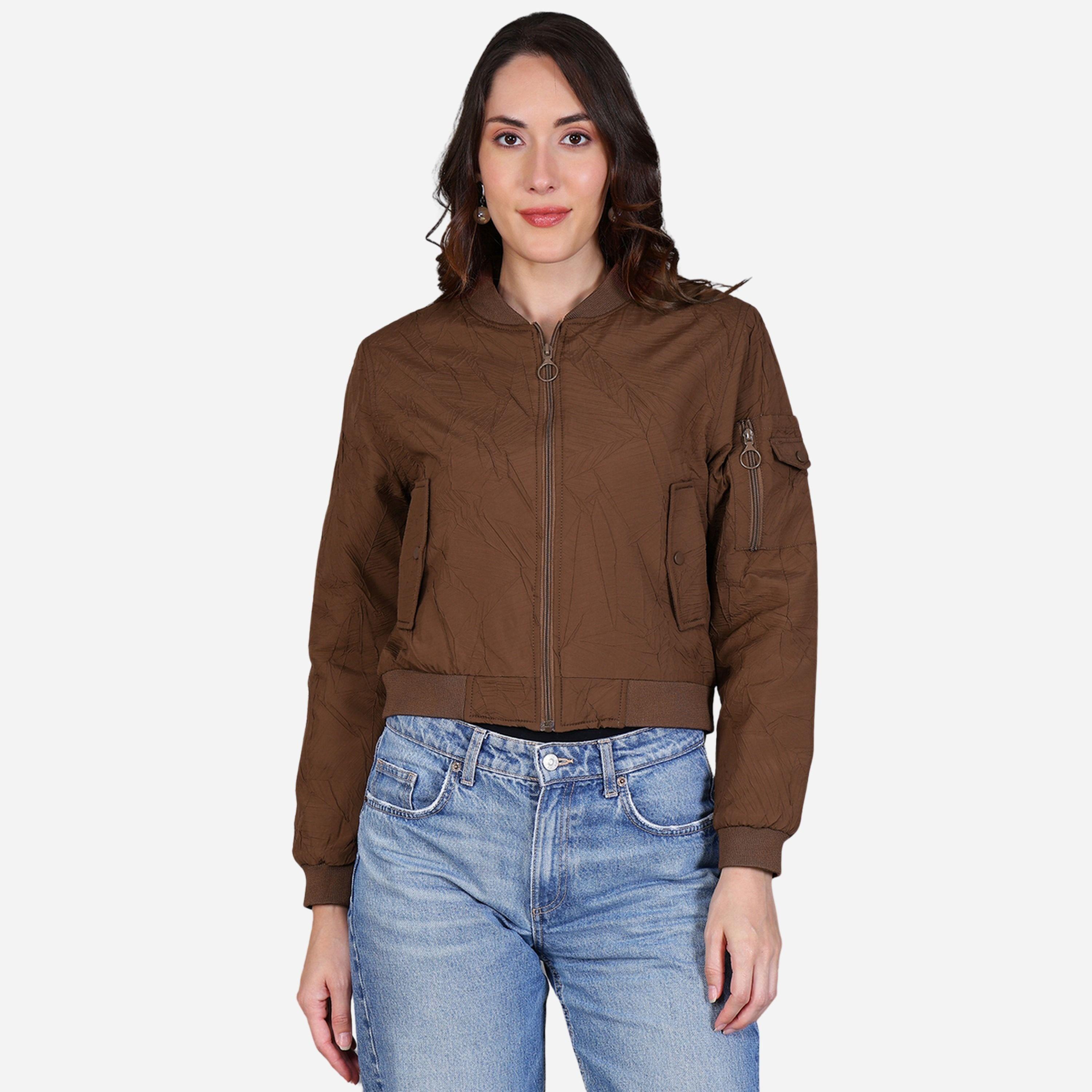 فورت كولينز - جاكيت بومبر قصير لون بني للنساء-women-winterwear-coatsandjackets-jackets-image-1