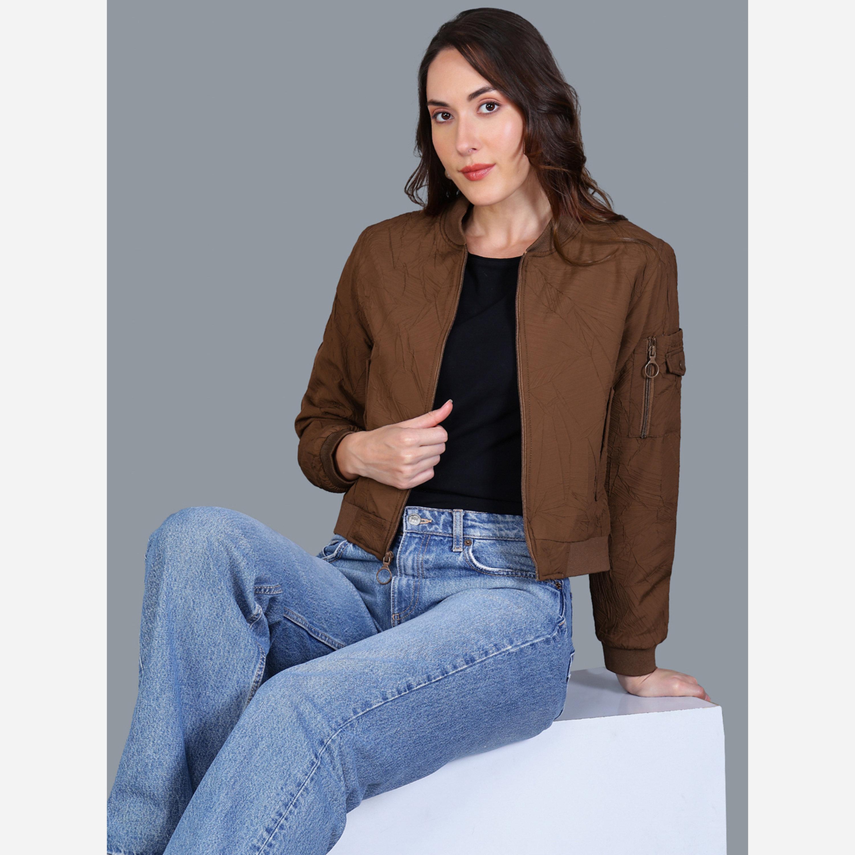 Fort Collins Women Brown Crop Bomber Jacket-women-winterwear-coatsandjackets-jackets-image-2