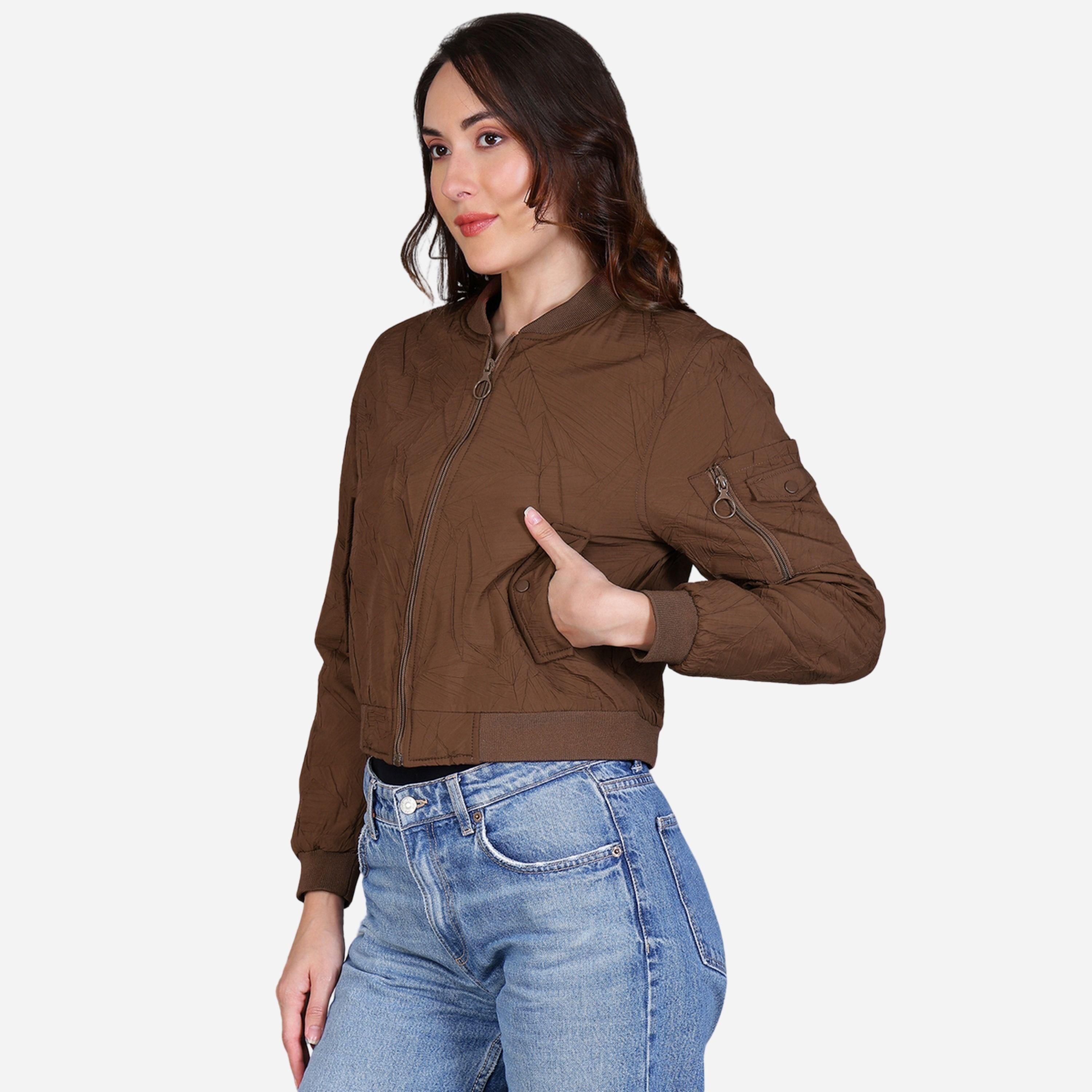 فورت كولينز - جاكيت بومبر قصير لون بني للنساء-women-winterwear-coatsandjackets-jackets-image-3