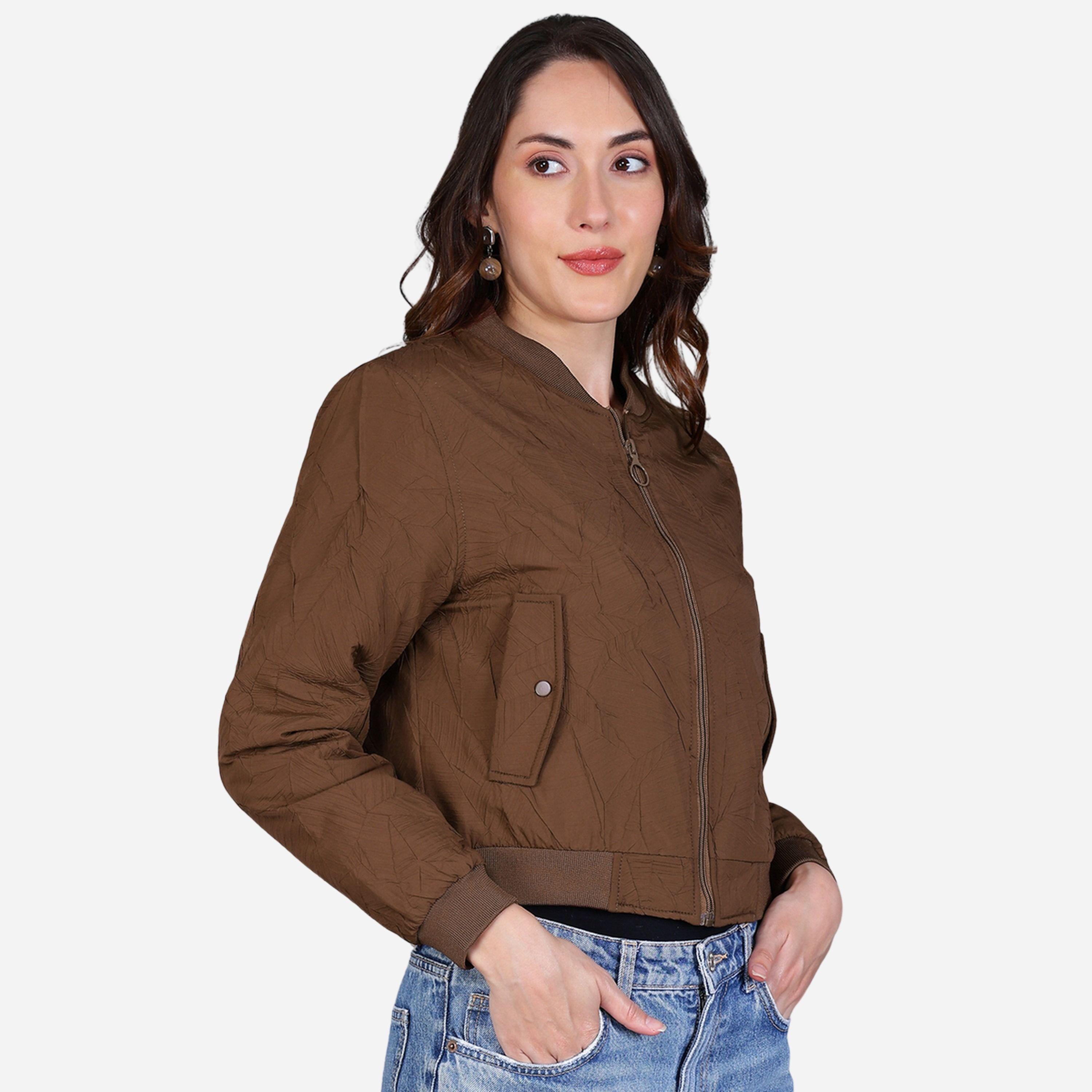Fort Collins Women Brown Crop Bomber Jacket-women-winterwear-coatsandjackets-jackets-image-4