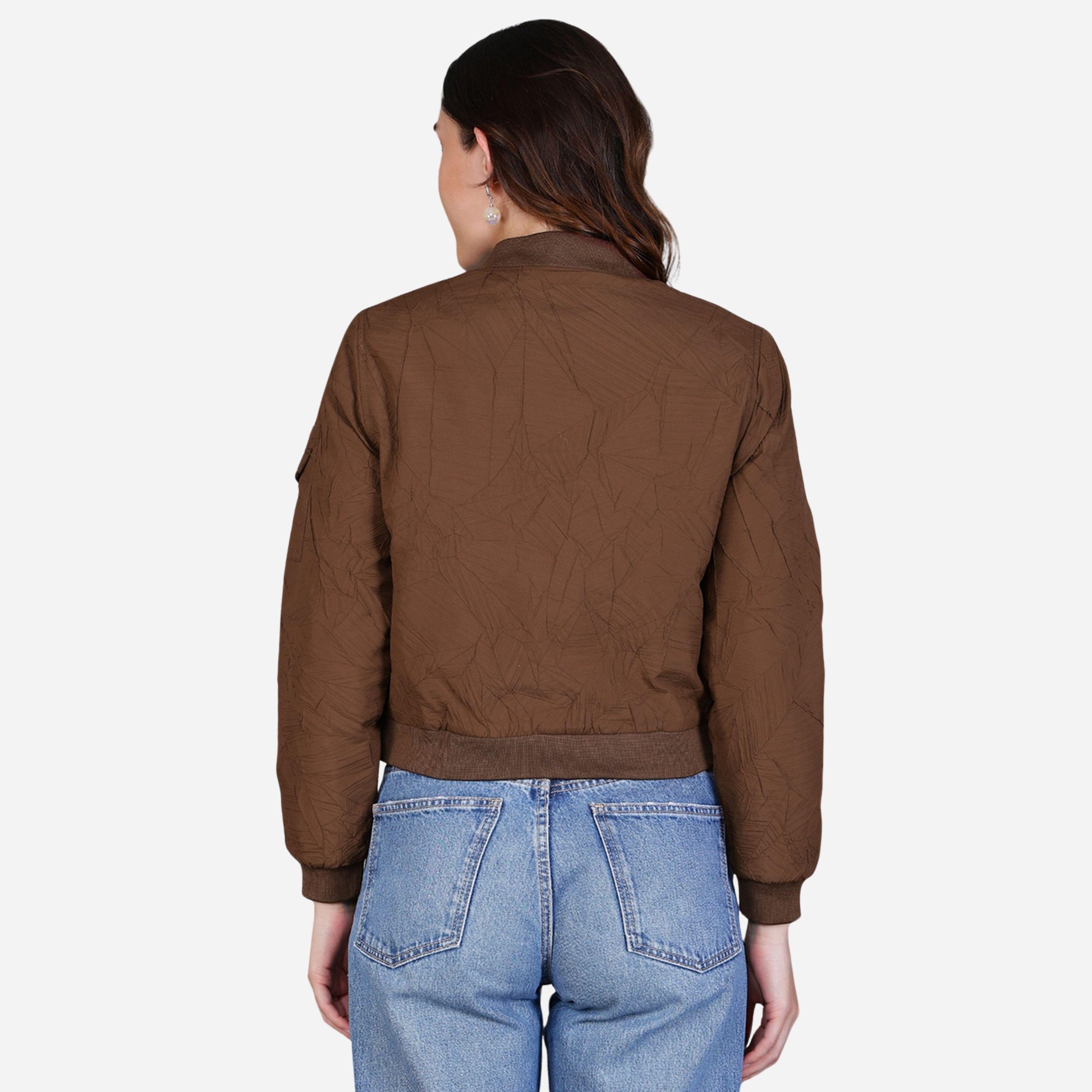 Fort Collins Women Brown Crop Bomber Jacket-women-winterwear-coatsandjackets-jackets-image-5
