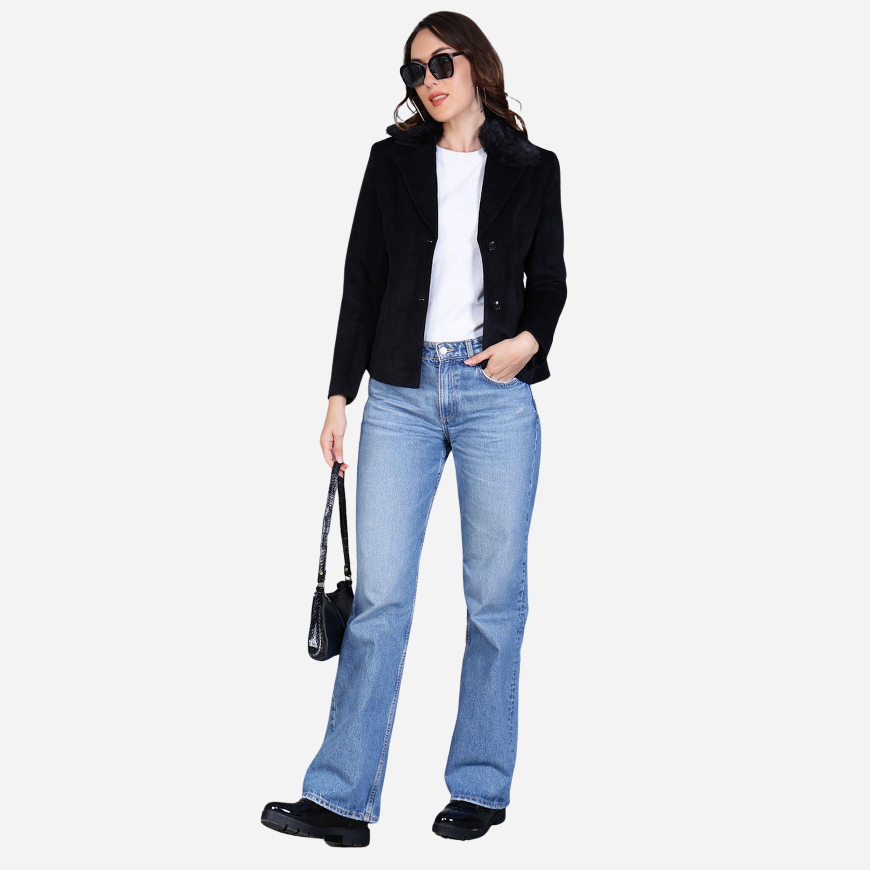 فورت كولينز - بليزر نسائي لون أسود بأزرار وياقة من الفرو الصناعي-women-clothing-coatsandjackets-blazers-image-2