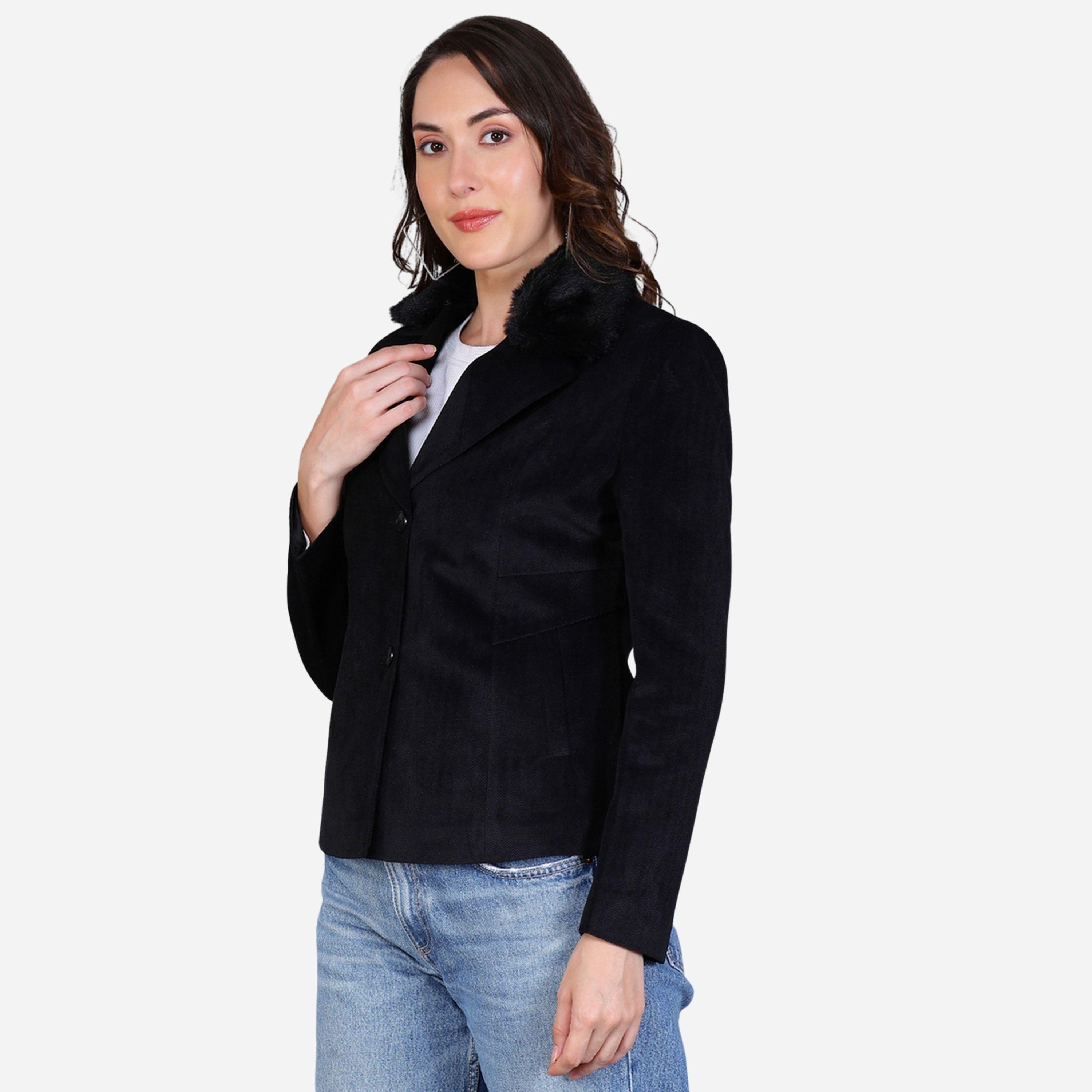 فورت كولينز - بليزر نسائي لون أسود بأزرار وياقة من الفرو الصناعي-women-clothing-coatsandjackets-blazers-image-3