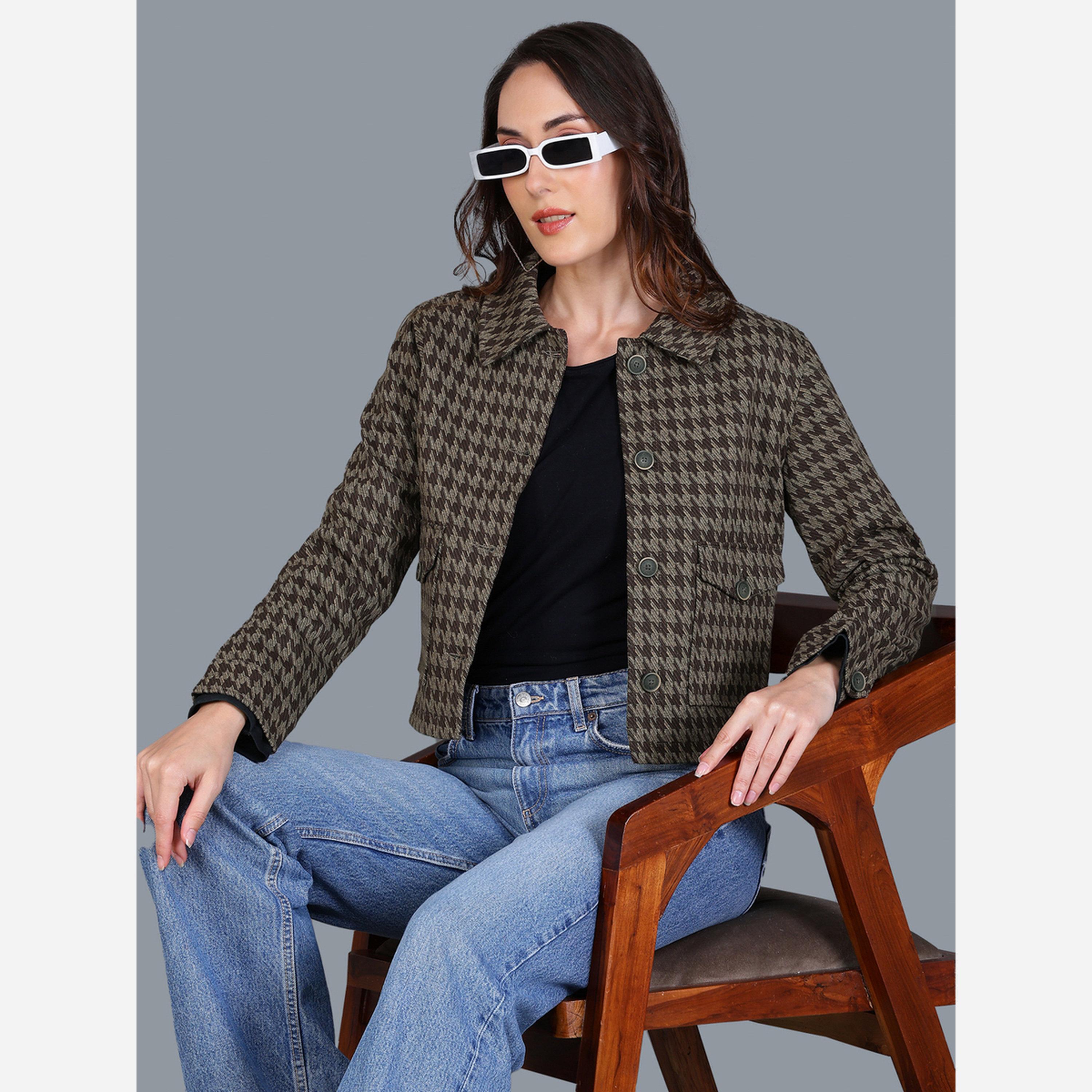 فورت كولينز - جاكيت نسائي بأزرار لون بني طبعة مربعات-women-winterwear-coatsandjackets-jackets-image-2