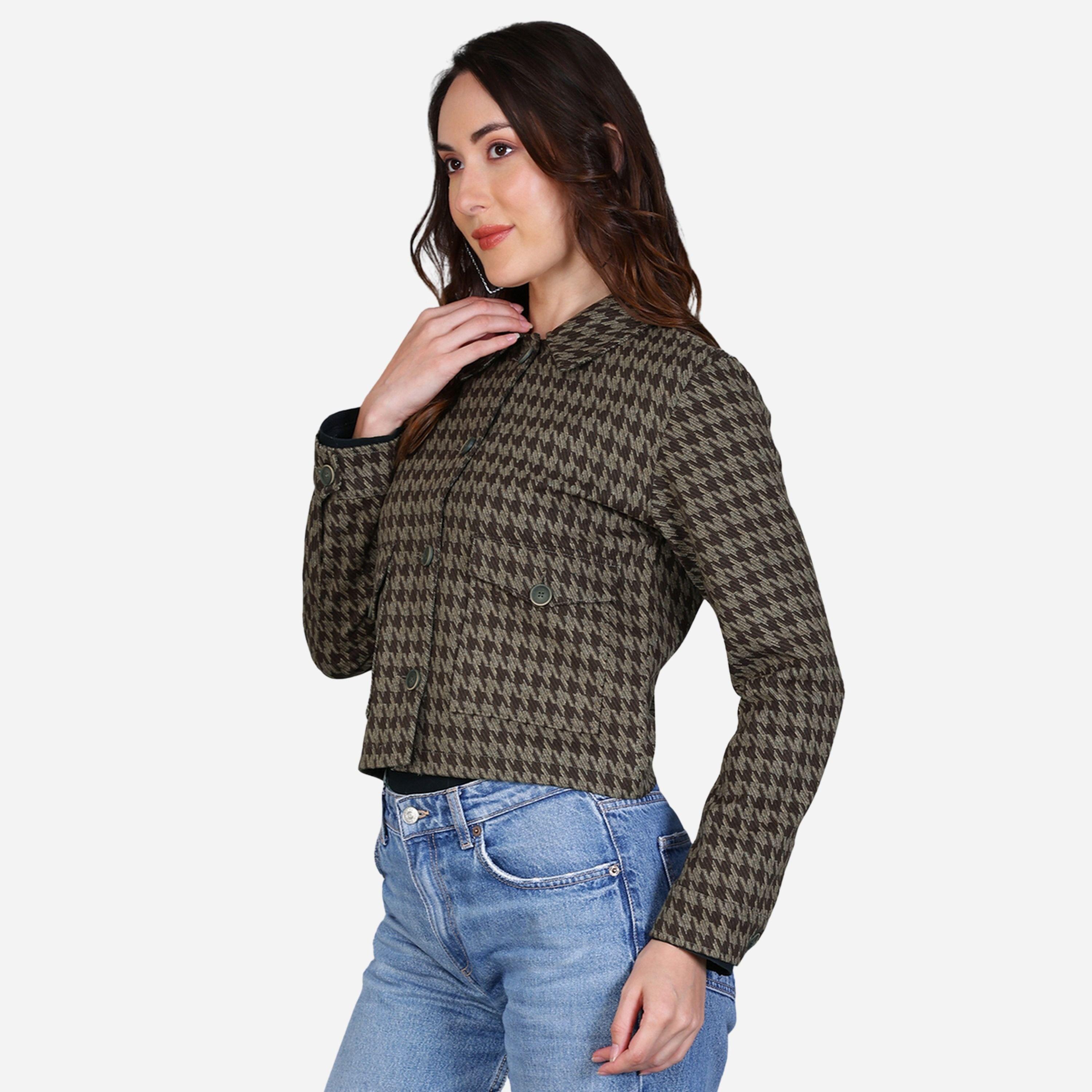 فورت كولينز - جاكيت نسائي بأزرار لون بني طبعة مربعات-women-winterwear-coatsandjackets-jackets-image-3