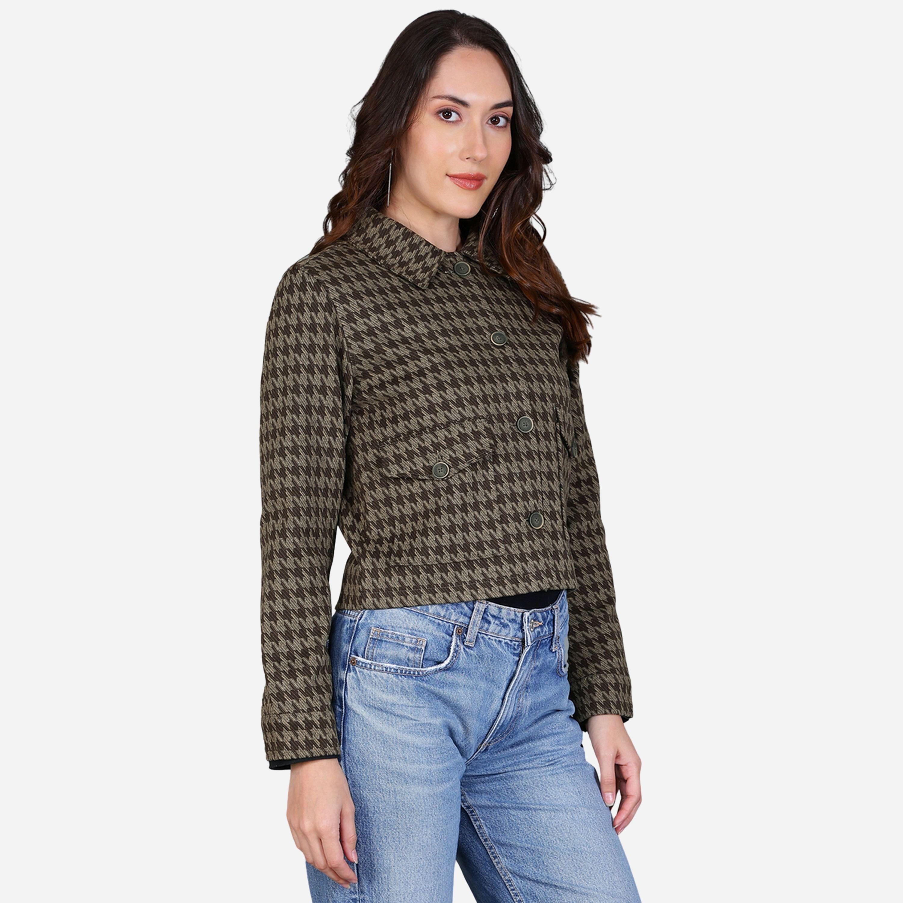 فورت كولينز - جاكيت نسائي بأزرار لون بني طبعة مربعات-women-winterwear-coatsandjackets-jackets-image-4
