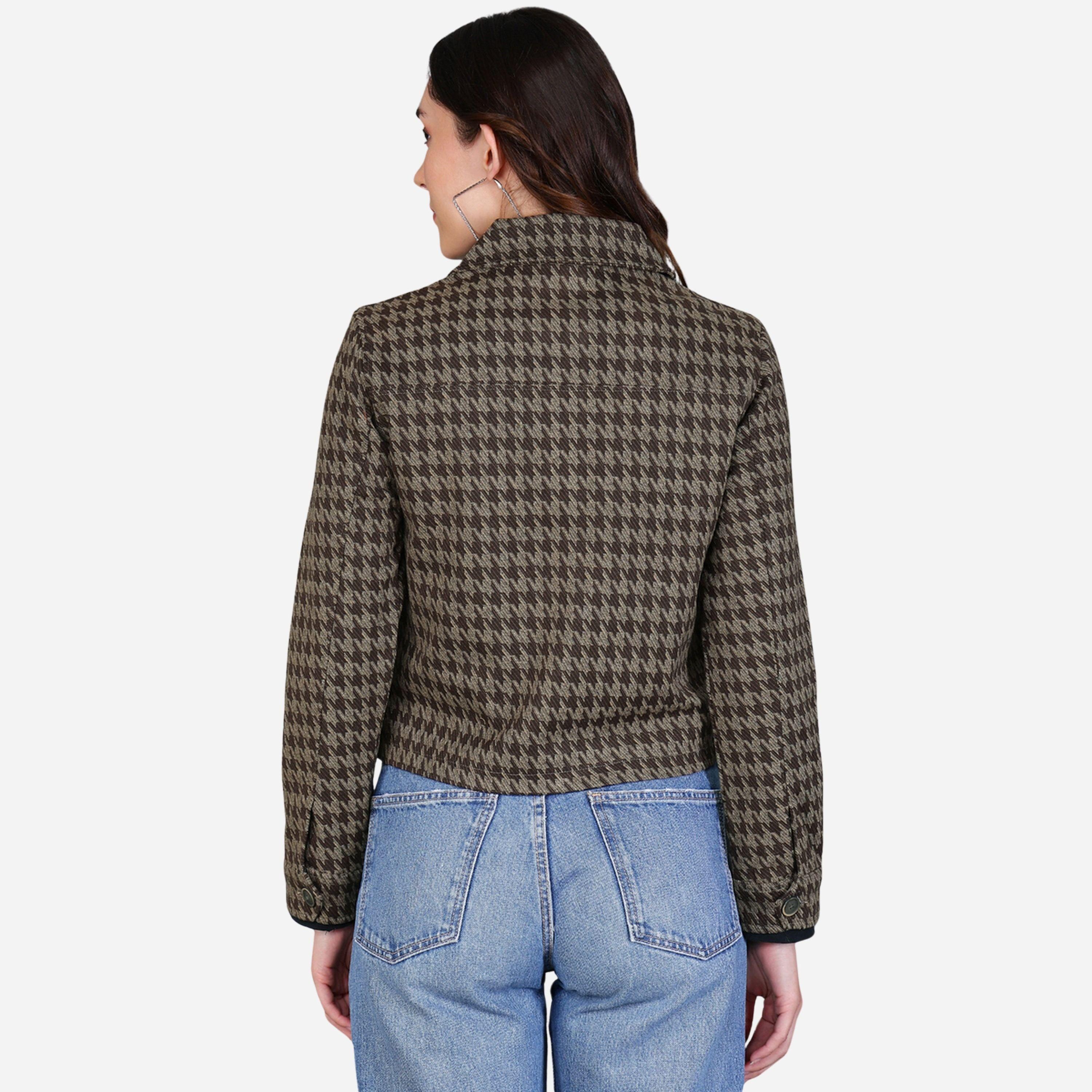 فورت كولينز - جاكيت نسائي بأزرار لون بني طبعة مربعات-women-winterwear-coatsandjackets-jackets-image-5